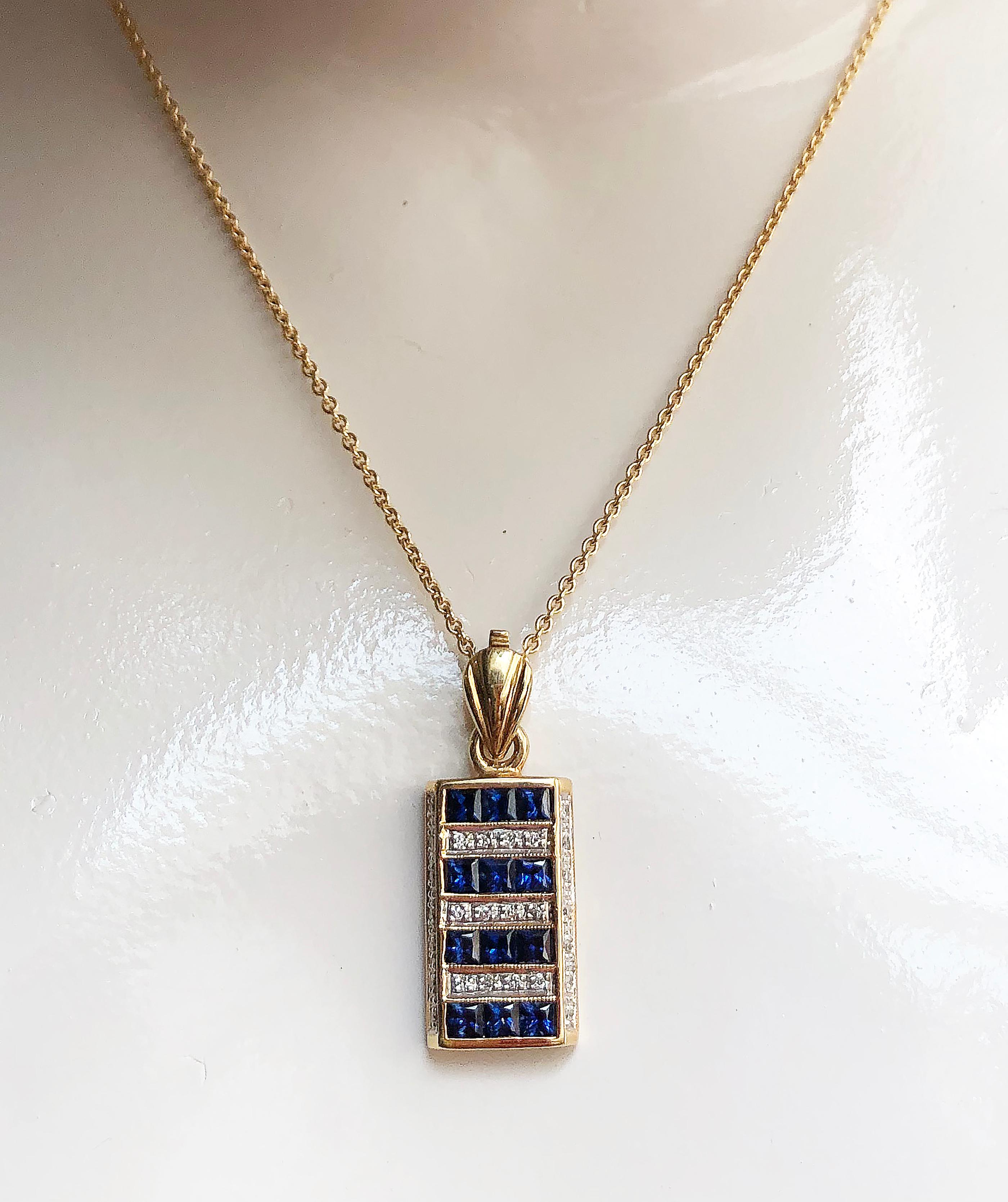 Blue Sapphire 1.54 carats with Diamond 0.18 carat Pendant set in 18 Karat Gold Settings
(chain not included)

Width: 1.2 cm
Length: 3.0 cm 

