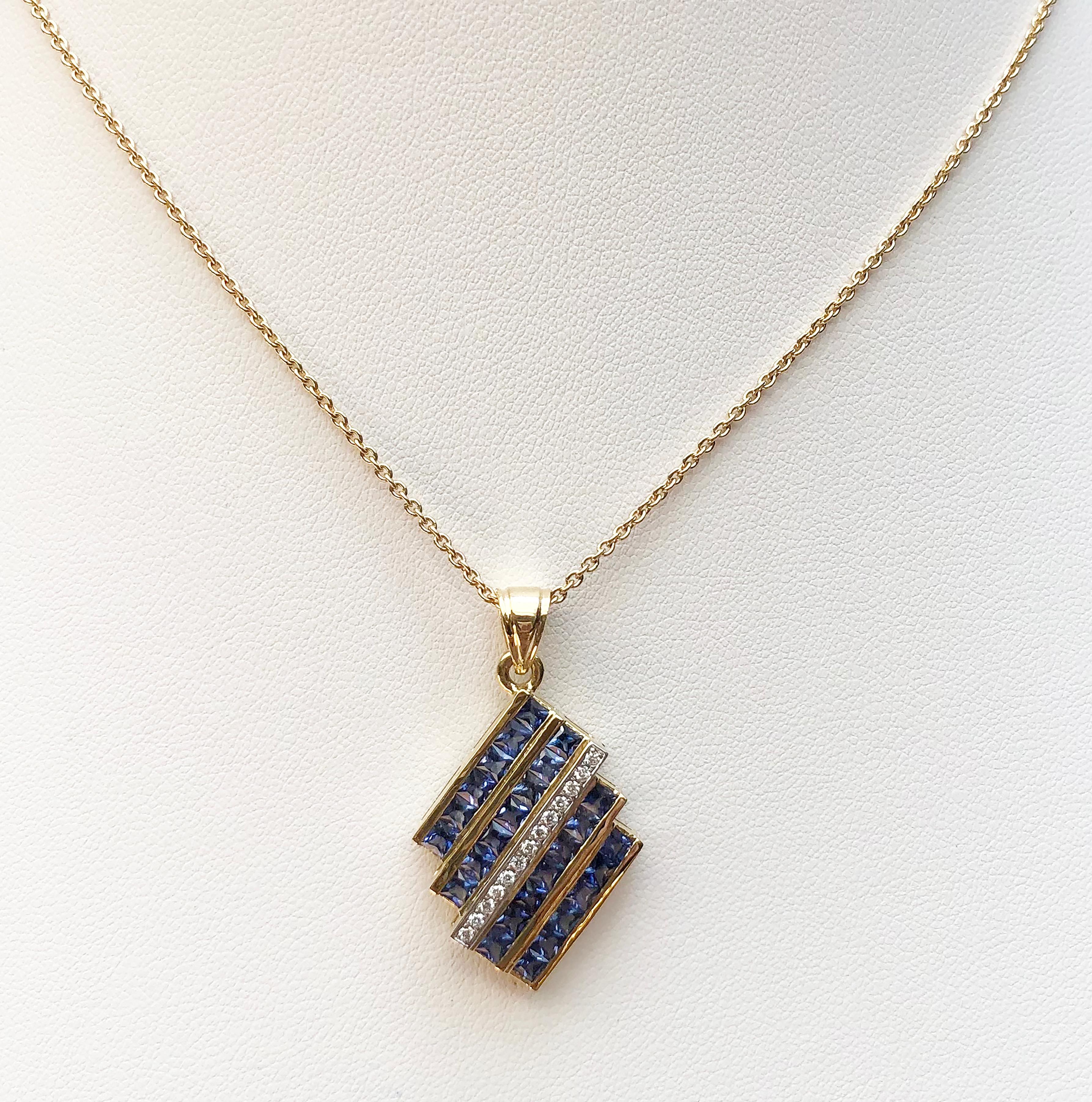 Blue Sapphire 2.71 carats with Diamond 0.10 carat Pendant set in 18 Karat Gold Settings
(chain not included)

Width:  1.9 cm 
Length: 3.4 cm
Total Weight: 6.86 grams

