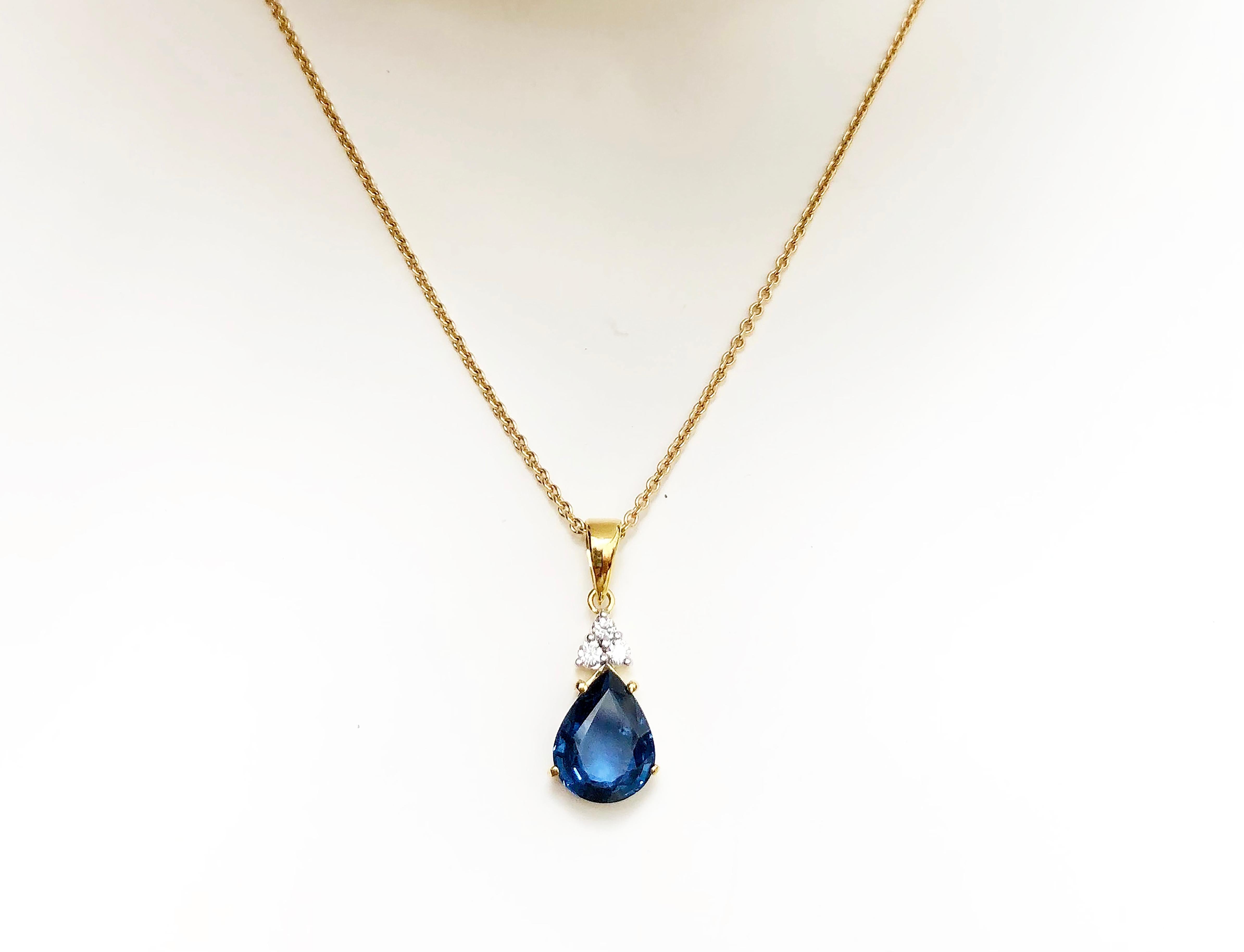 Contemporary Blue Sapphire with Diamond Pendant Set in 18 Karat Gold Settings