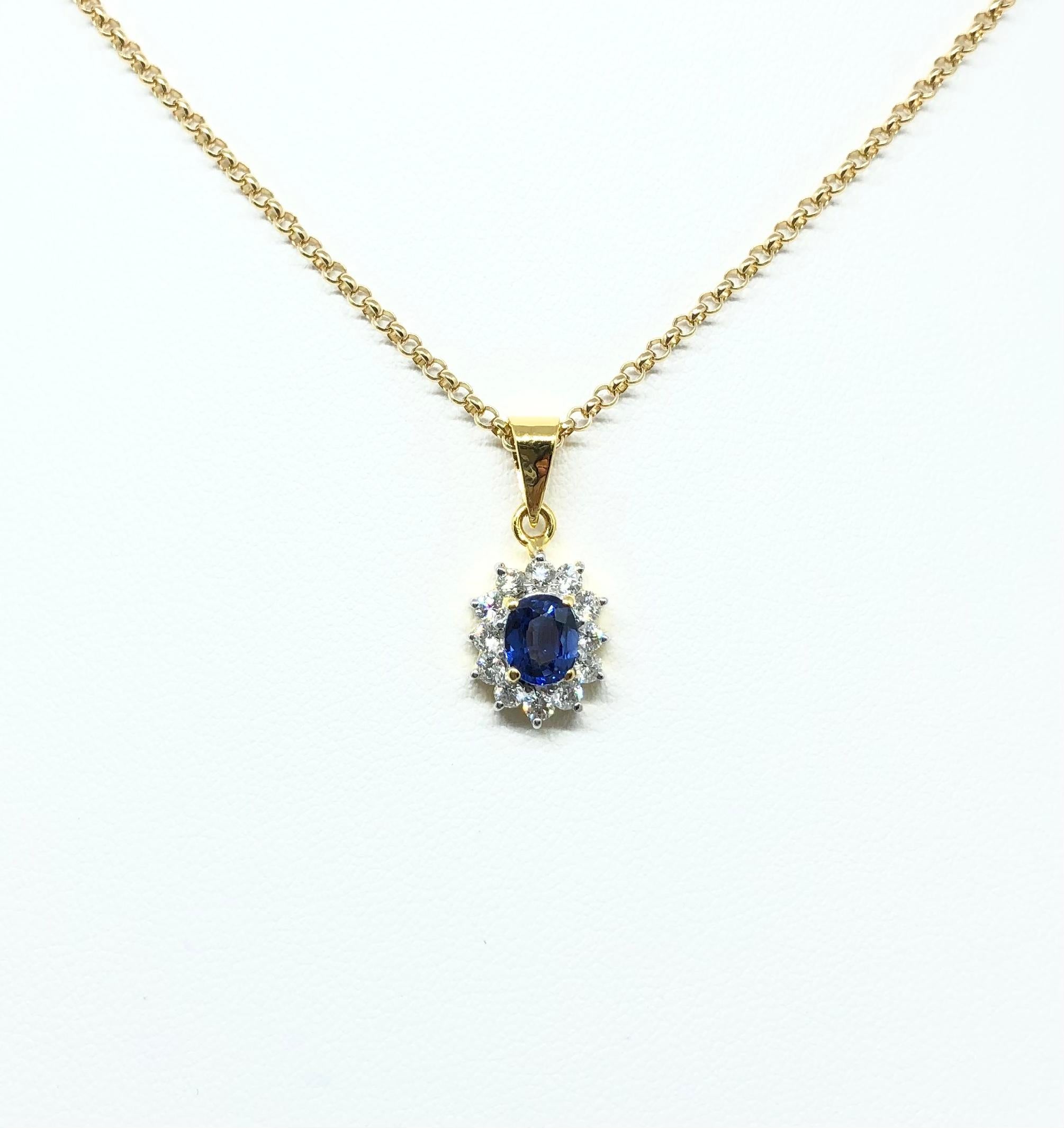 Blue Sapphire 0.66 carat with Diamond 0.30 carat Pendant set in 18 Karat Gold Settings
(chain not included)

Width: 1.0  cm 
Length: 2.0  cm
Total Weight: 2.13 grams

