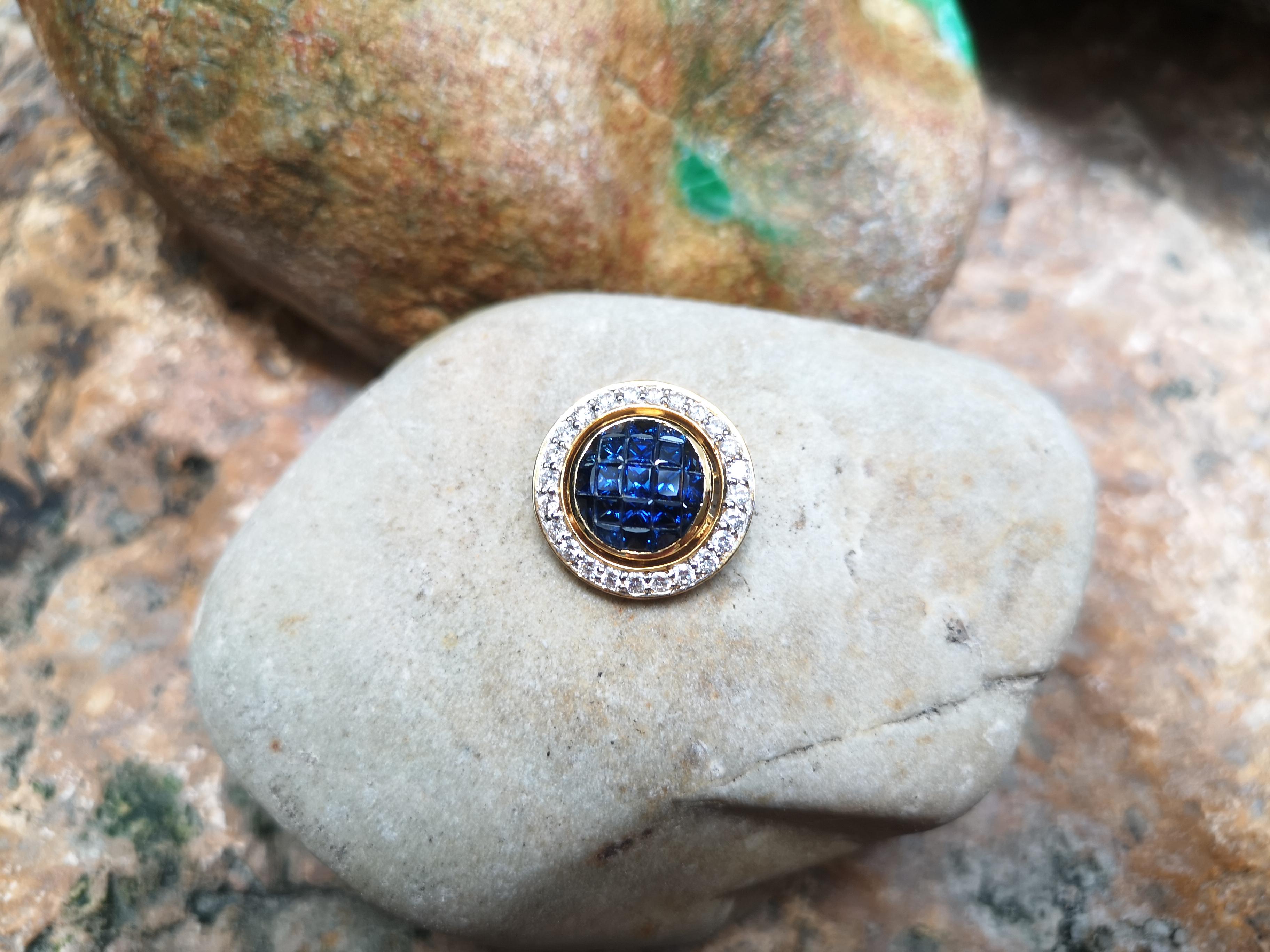 Blue Sapphire with Diamond Pendant Set in 18 Karat Gold Settings In New Condition For Sale In Bangkok, TH