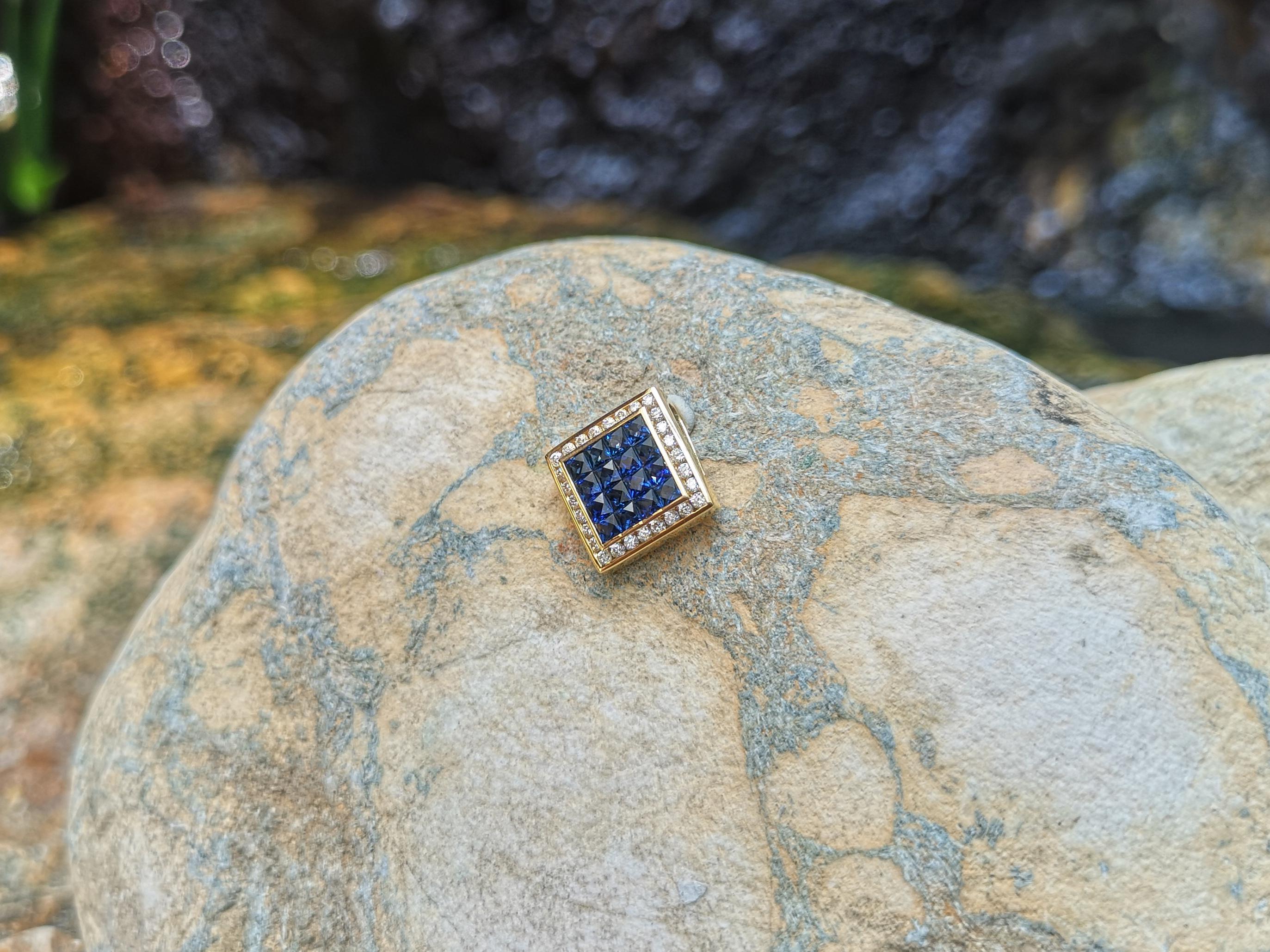 Blauer Saphir mit Diamant-Anhänger in 18 Karat Goldfassungen gefasst (Carréschliff) im Angebot