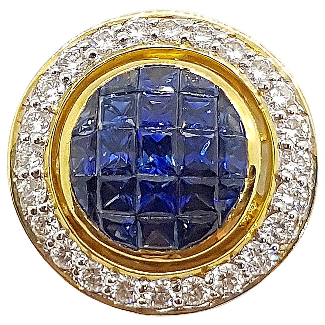 Blauer blauer Saphir mit Diamant-Anhänger in 18 Karat Gold-Fassung