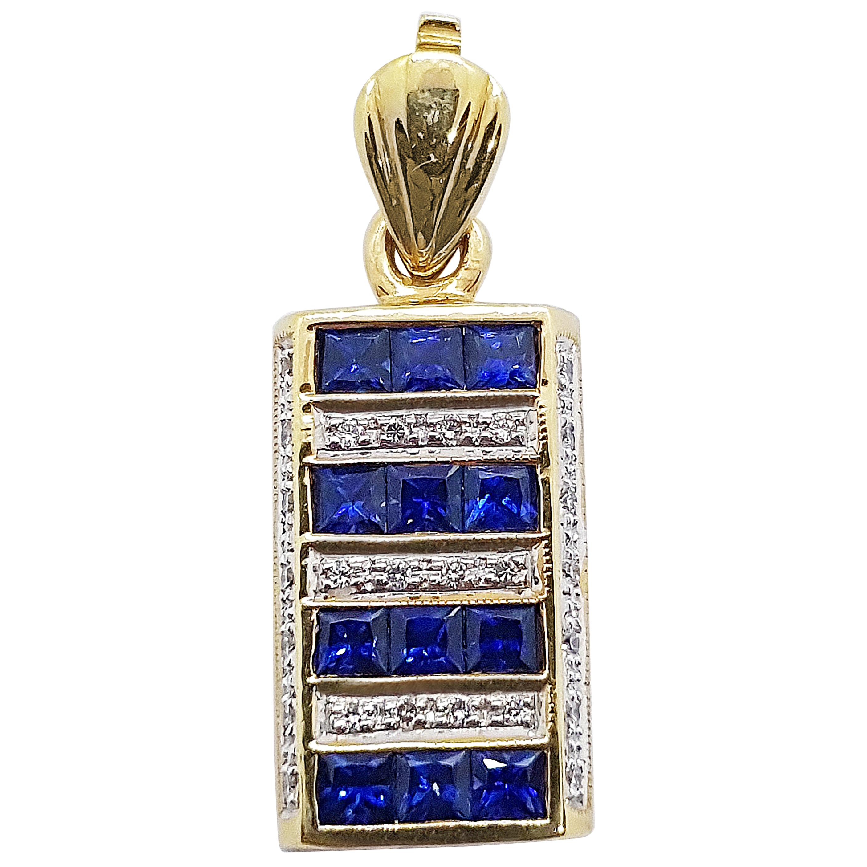 Blauer blauer Saphir mit Diamant-Anhänger in 18 Karat Goldfassung im Angebot