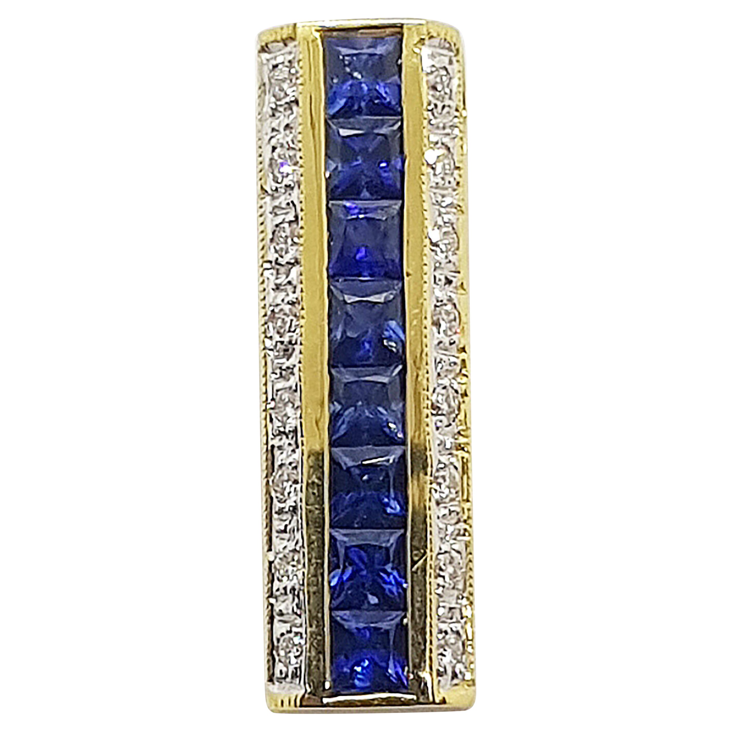 Colgante de zafiro azul con diamante engastado en oro de 18 quilates