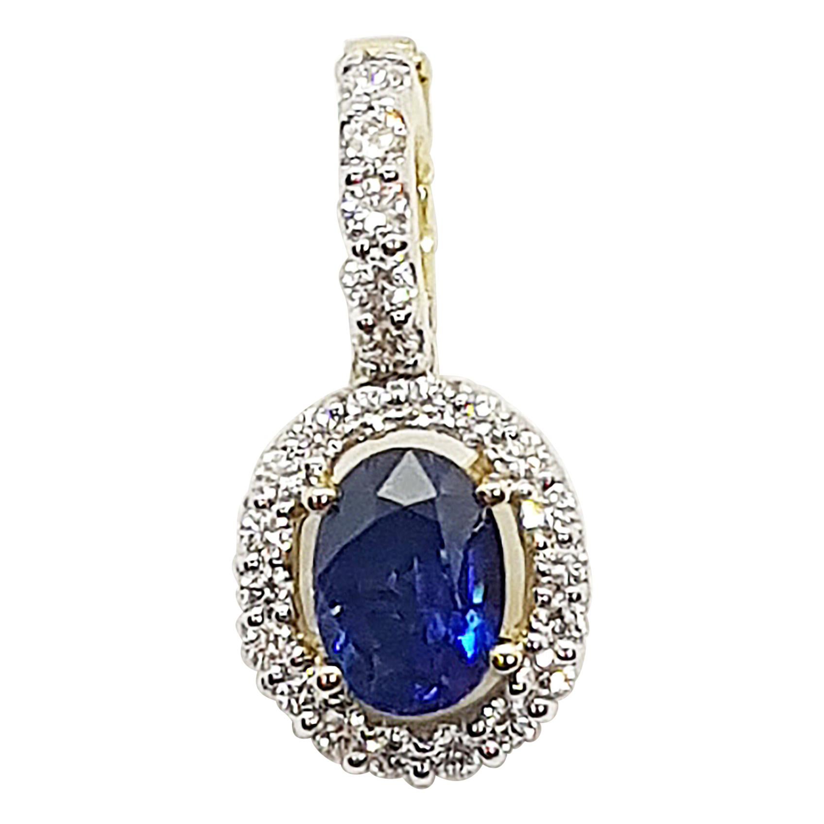 Blue Sapphire with Diamond Pendant Set in 18 Karat Gold Settings