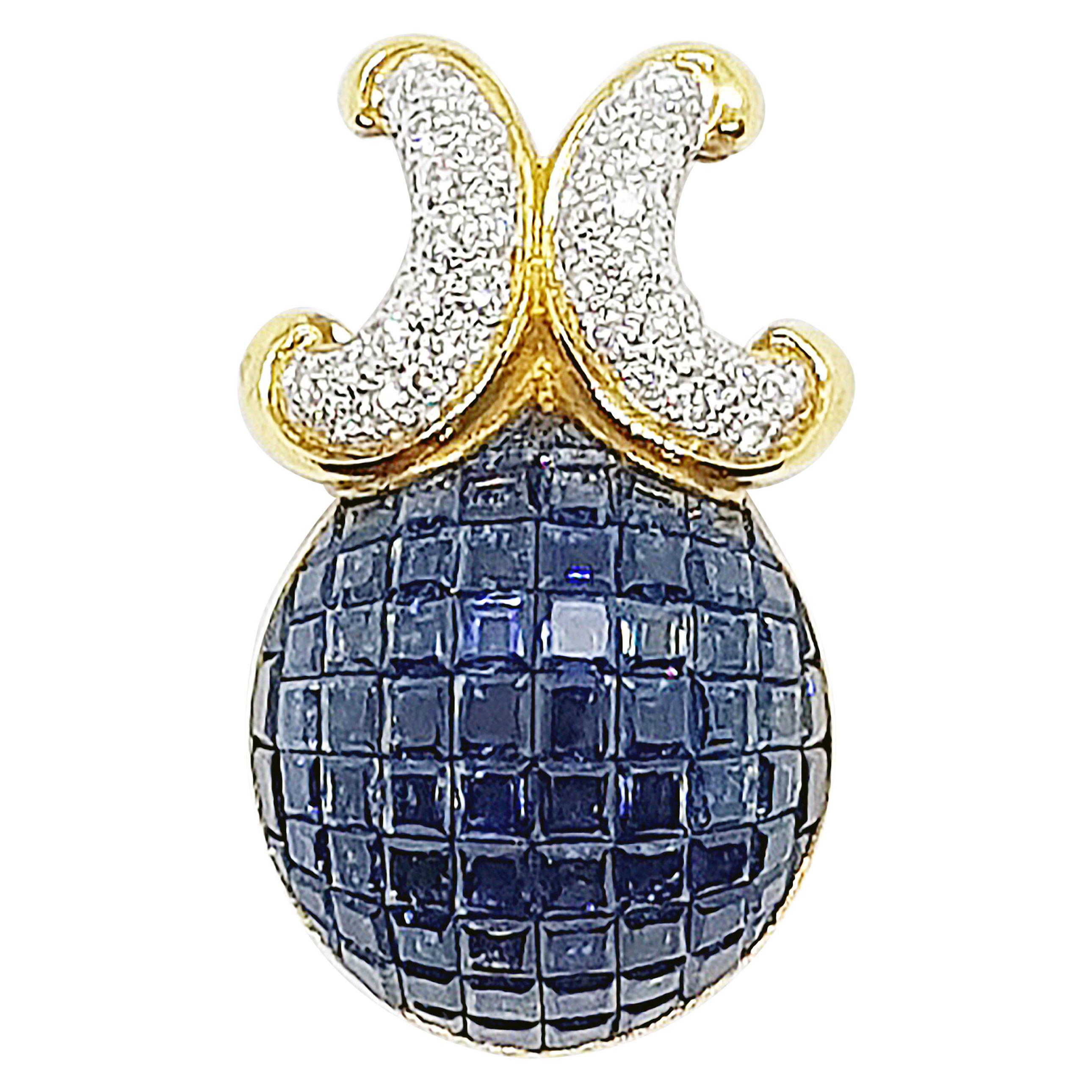 Blue Sapphire with Diamond Pendant Set in 18 Karat Gold Settings