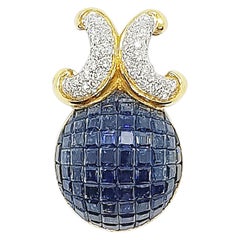 Blauer blauer Saphir mit Diamant-Anhänger in 18 Karat Goldfassung