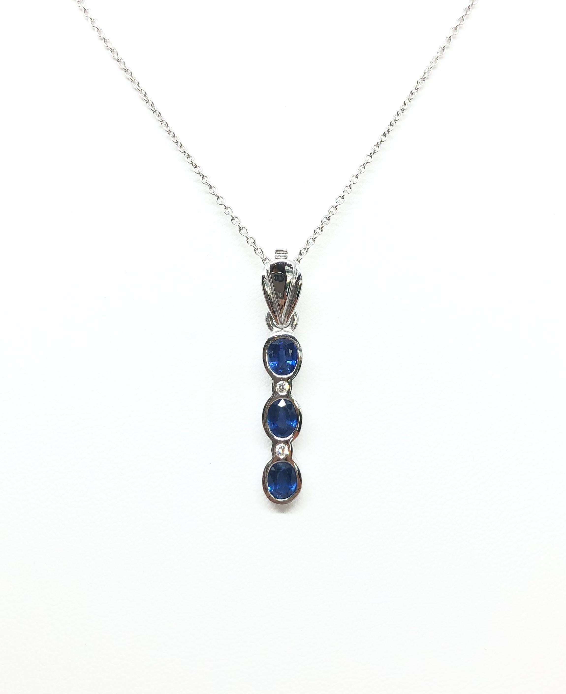 Blue Sapphire 1.49 carats with Diamond 0.04 carat Pendant set in 18 Karat White Gold Settings
(chain not included)

Width: 0.5 cm 
Length: 3.05 cm
Total Weight: 3.73  grams

