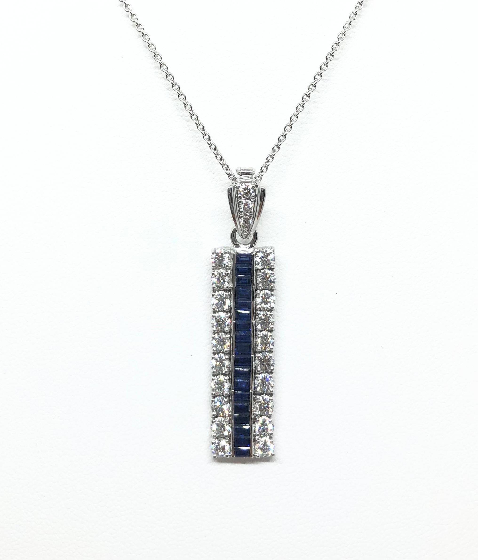 Contemporary Blue Sapphire  with Diamond Pendant set in 18 Karat White Gold Settings For Sale