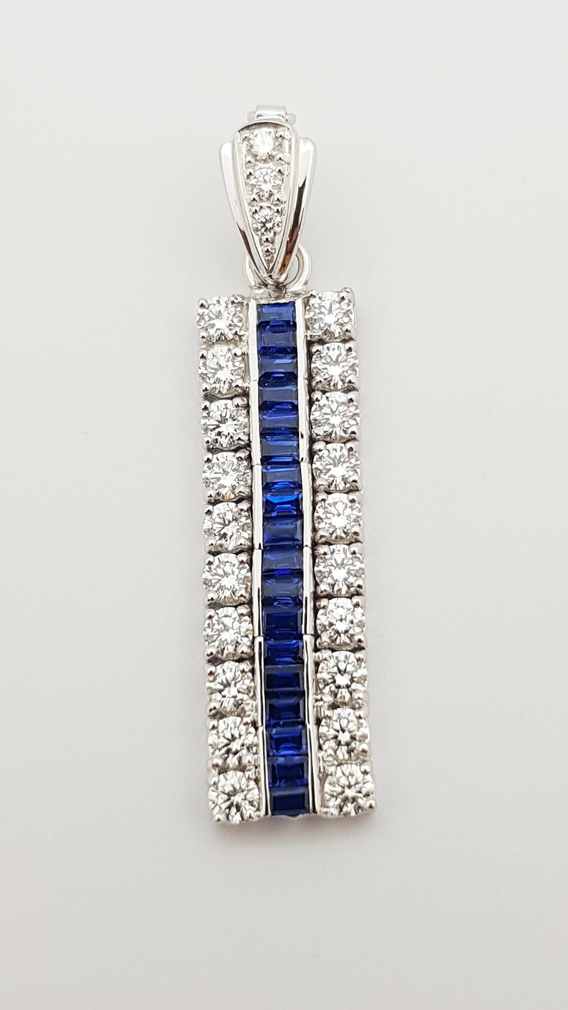 Mixed Cut Blue Sapphire  with Diamond Pendant set in 18 Karat White Gold Settings For Sale