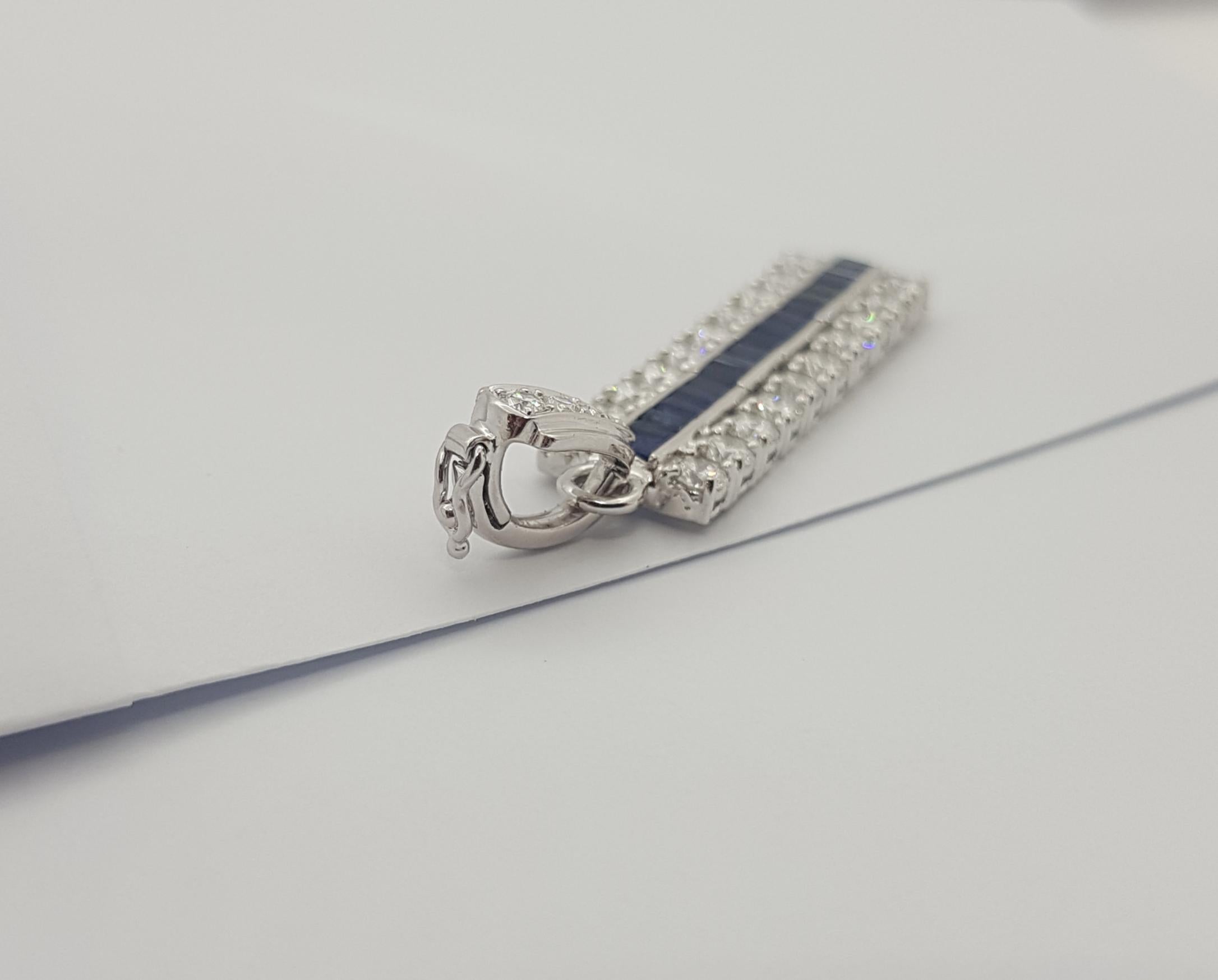 Women's or Men's Blue Sapphire  with Diamond Pendant set in 18 Karat White Gold Settings For Sale