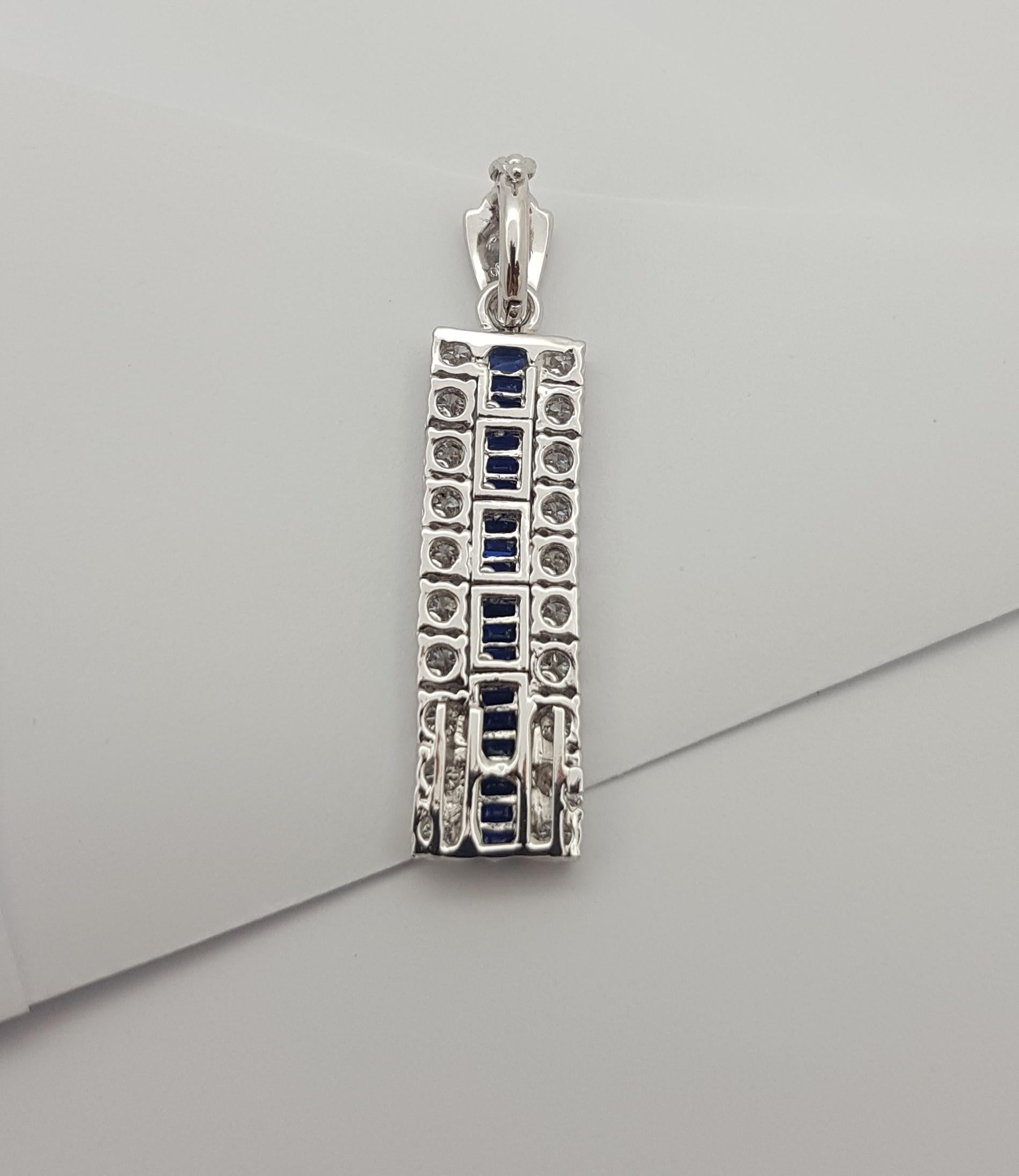 Blue Sapphire  with Diamond Pendant set in 18 Karat White Gold Settings For Sale 2