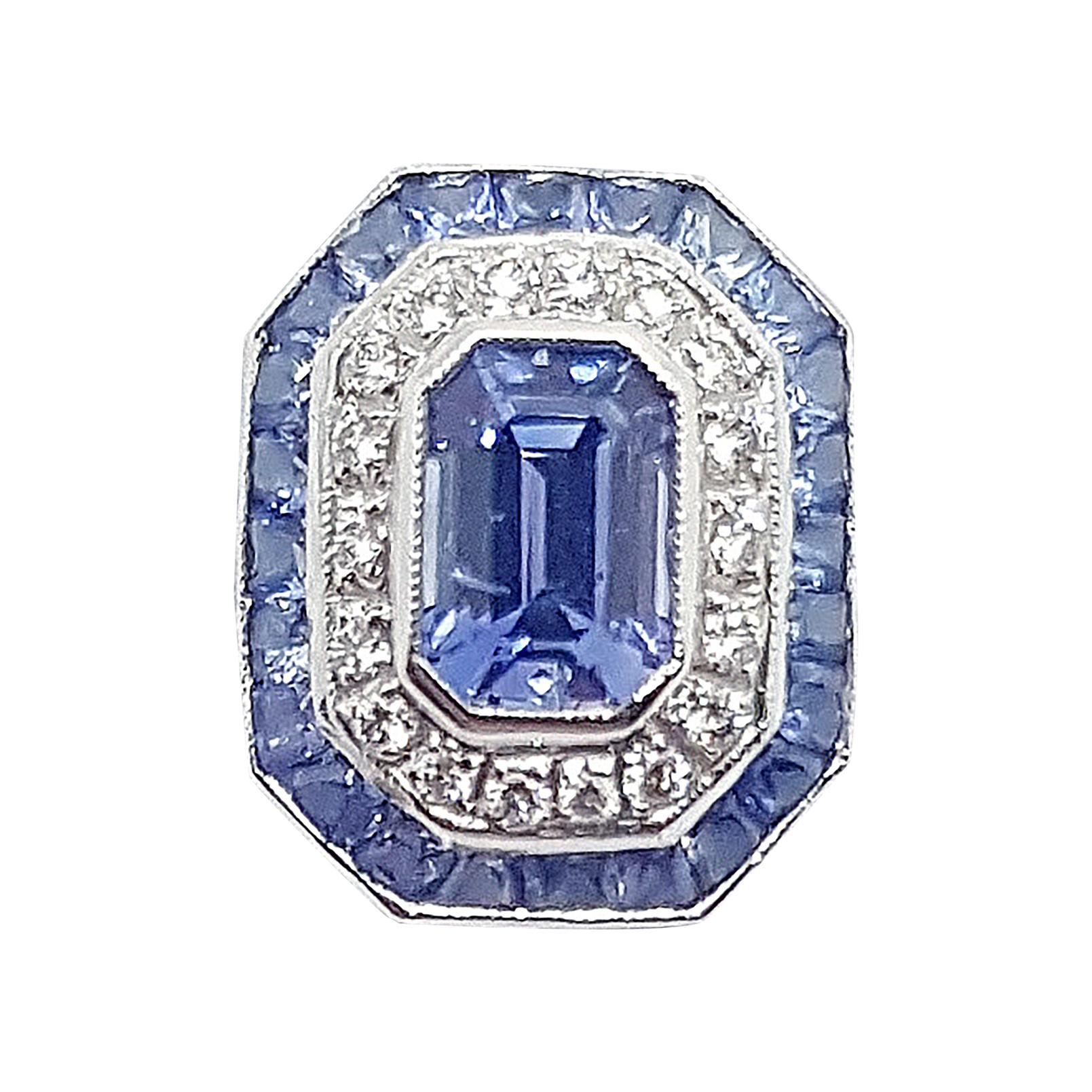 Blue Sapphire with Diamond Pendant Set in 18 Karat White Gold Settings For Sale