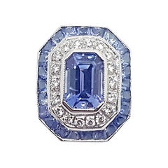 Blue Sapphire with Diamond Pendant Set in 18 Karat White Gold Settings