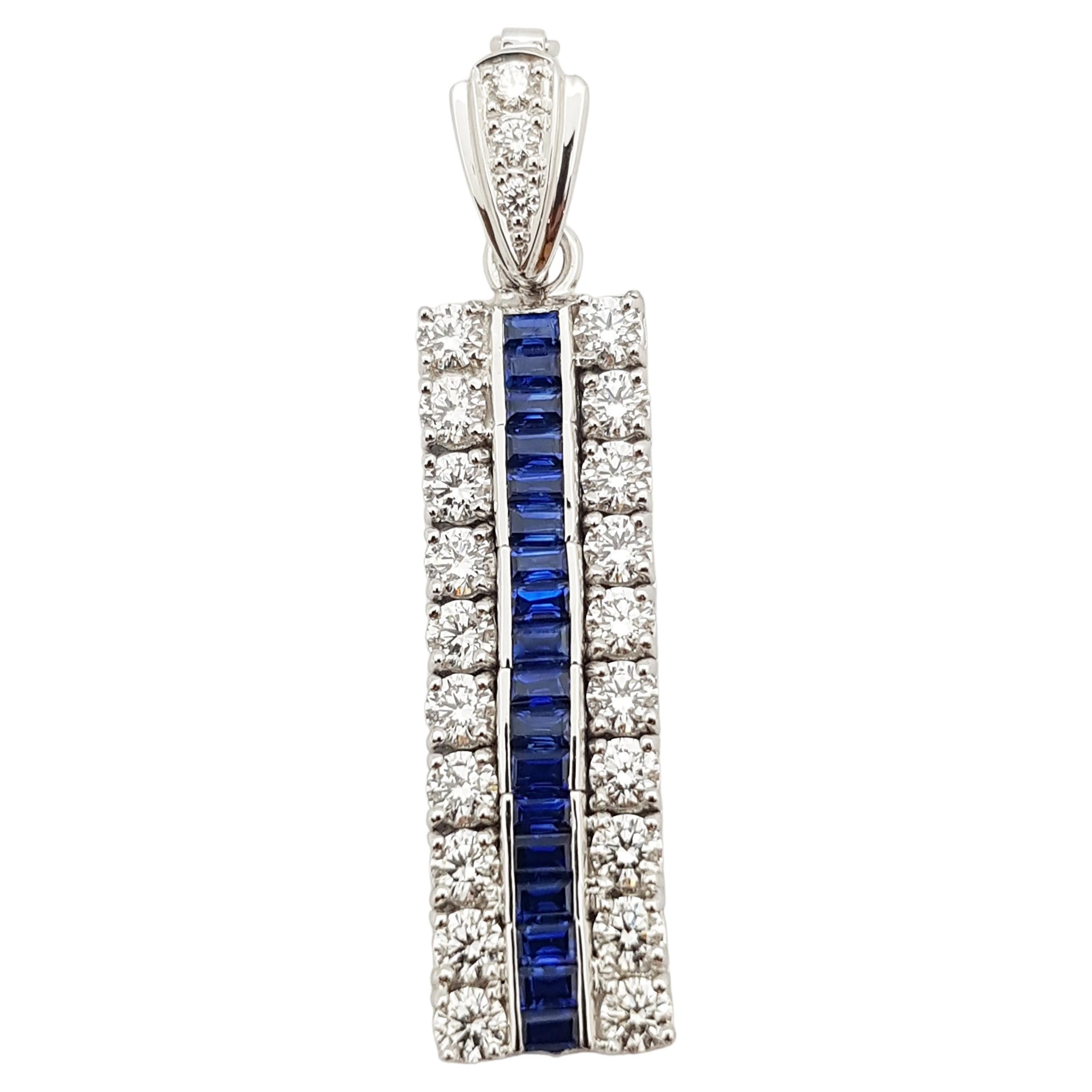 Blue Sapphire  with Diamond Pendant set in 18 Karat White Gold Settings For Sale