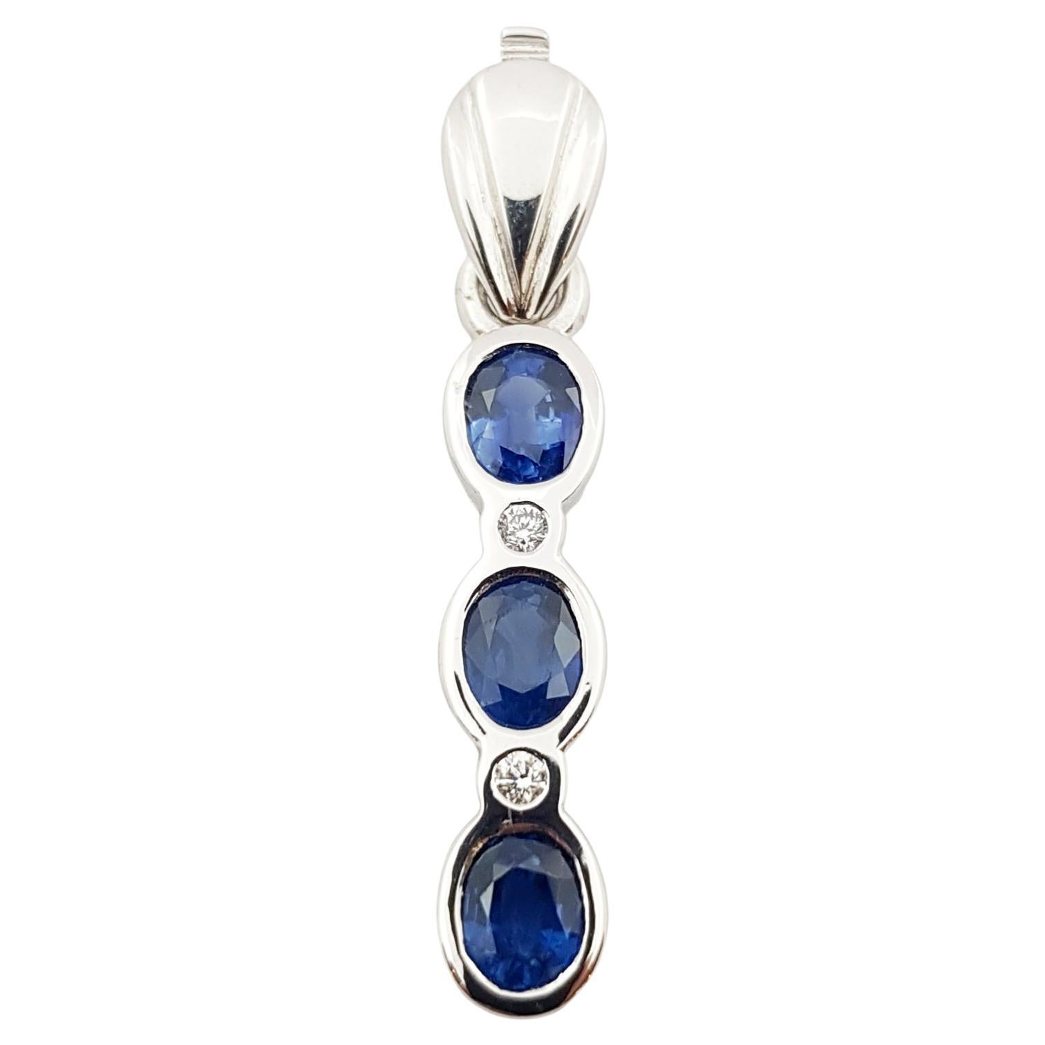 Blue Sapphire with Diamond Pendant Set in 18 Karat White Gold Settings For Sale