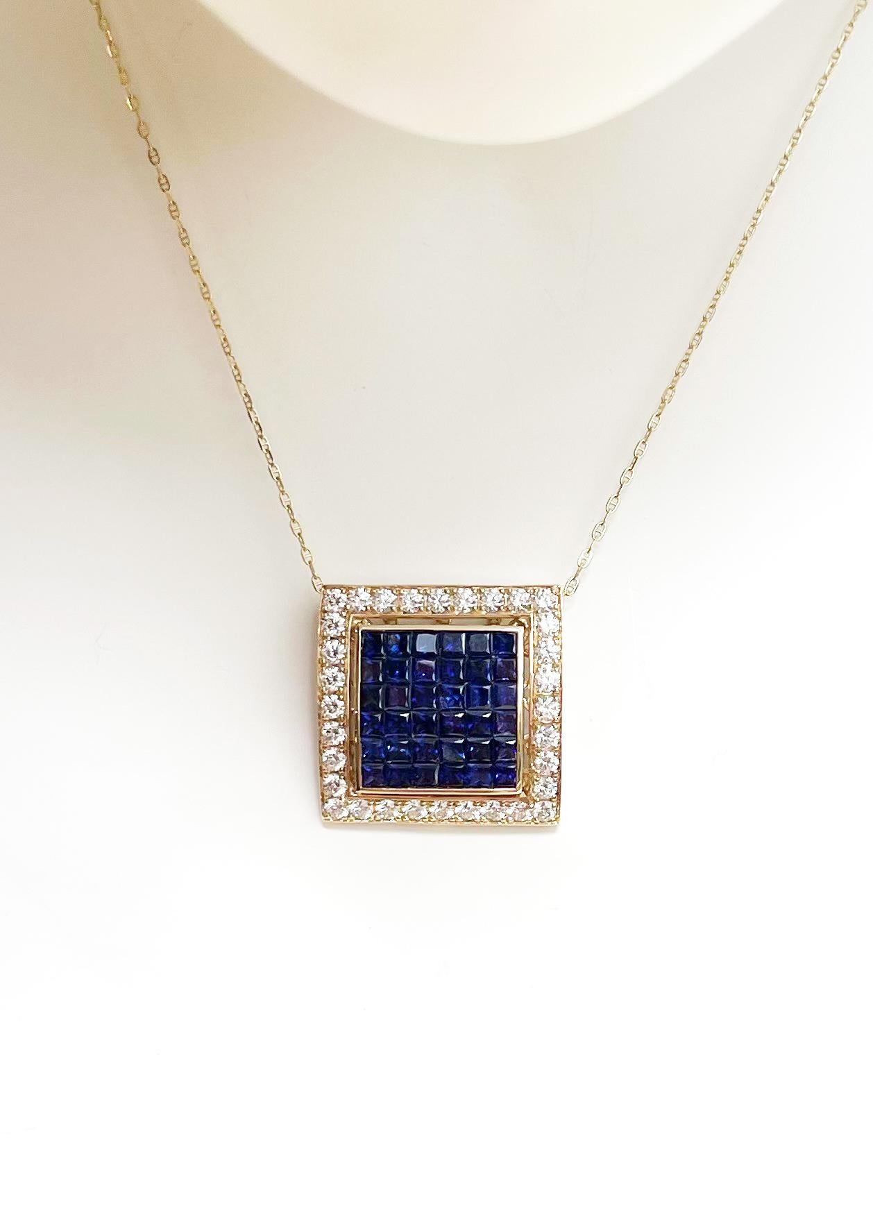 Blauer Saphir 5,53 Karat mit Diamant 1,61 Karat Anhänger in 18K Goldfassung
(Kette nicht enthalten)

Breite: 2.4 cm 
Länge: 2.4 cm
Gesamtgewicht: 10,15 Gramm

