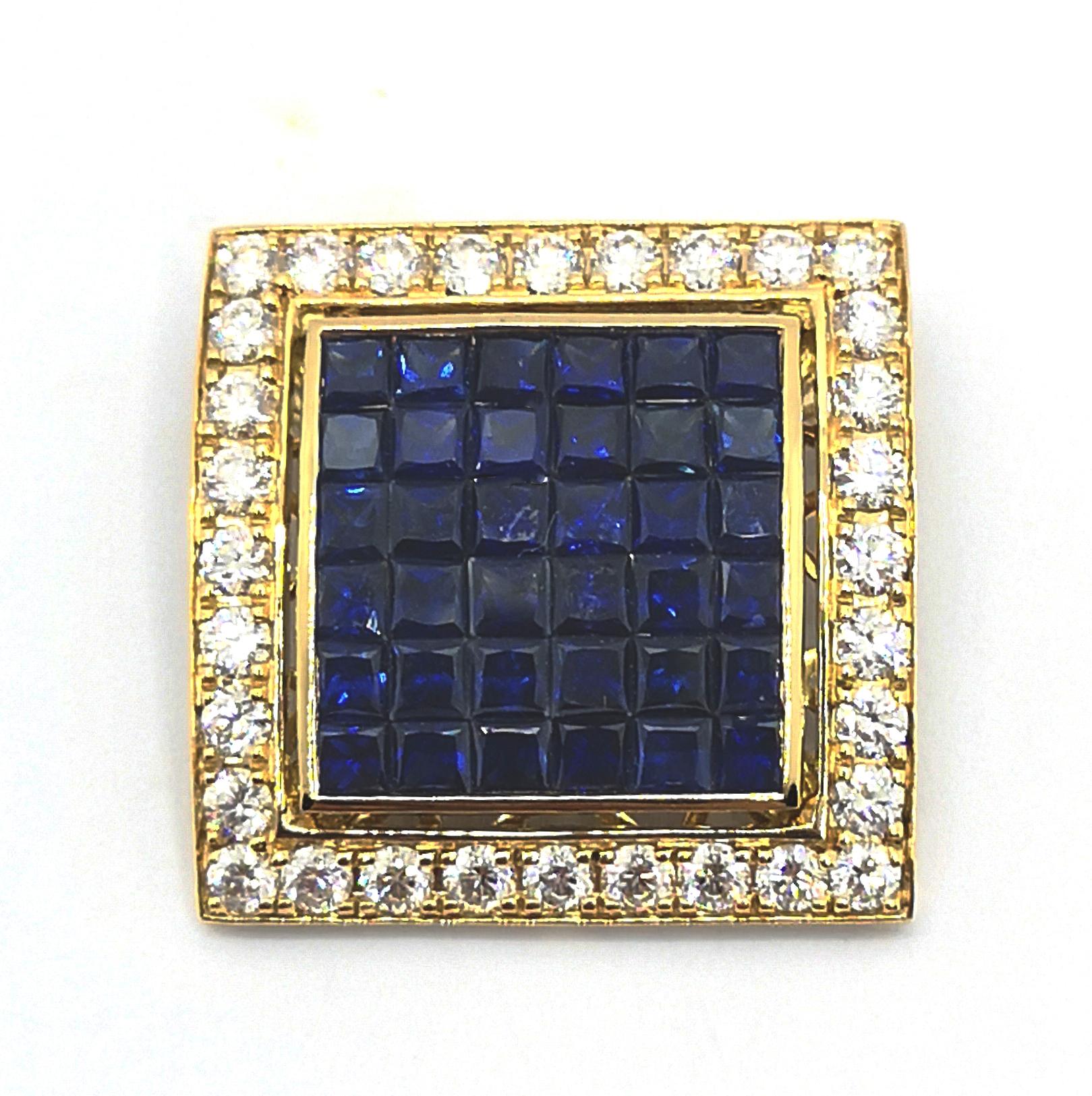 Blauer Saphir mit Diamant-Anhänger in 18 Karat Goldfassungen gefasst (Zeitgenössisch) im Angebot