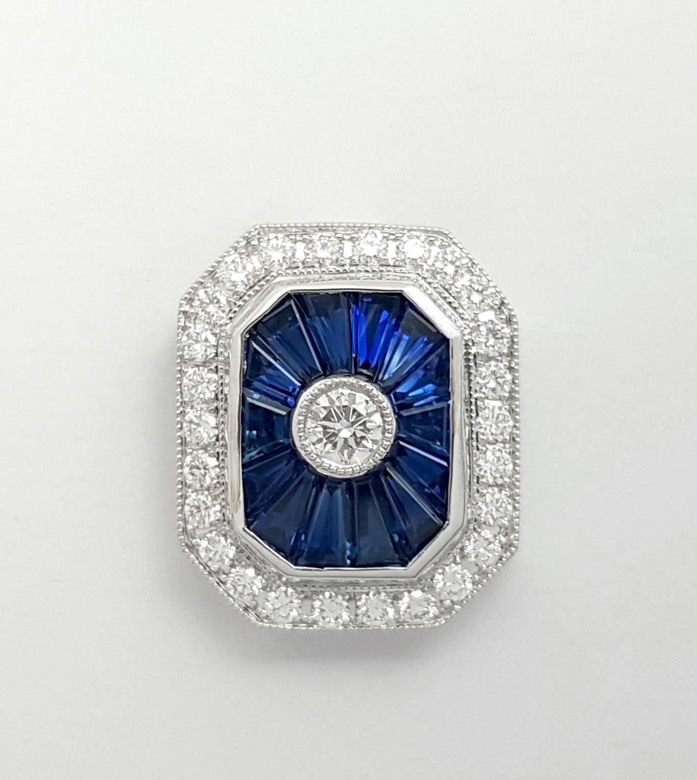 Blauer Saphir mit Diamant-Anhänger in 18 Karat Weißgold-Fassung (Art déco) im Angebot