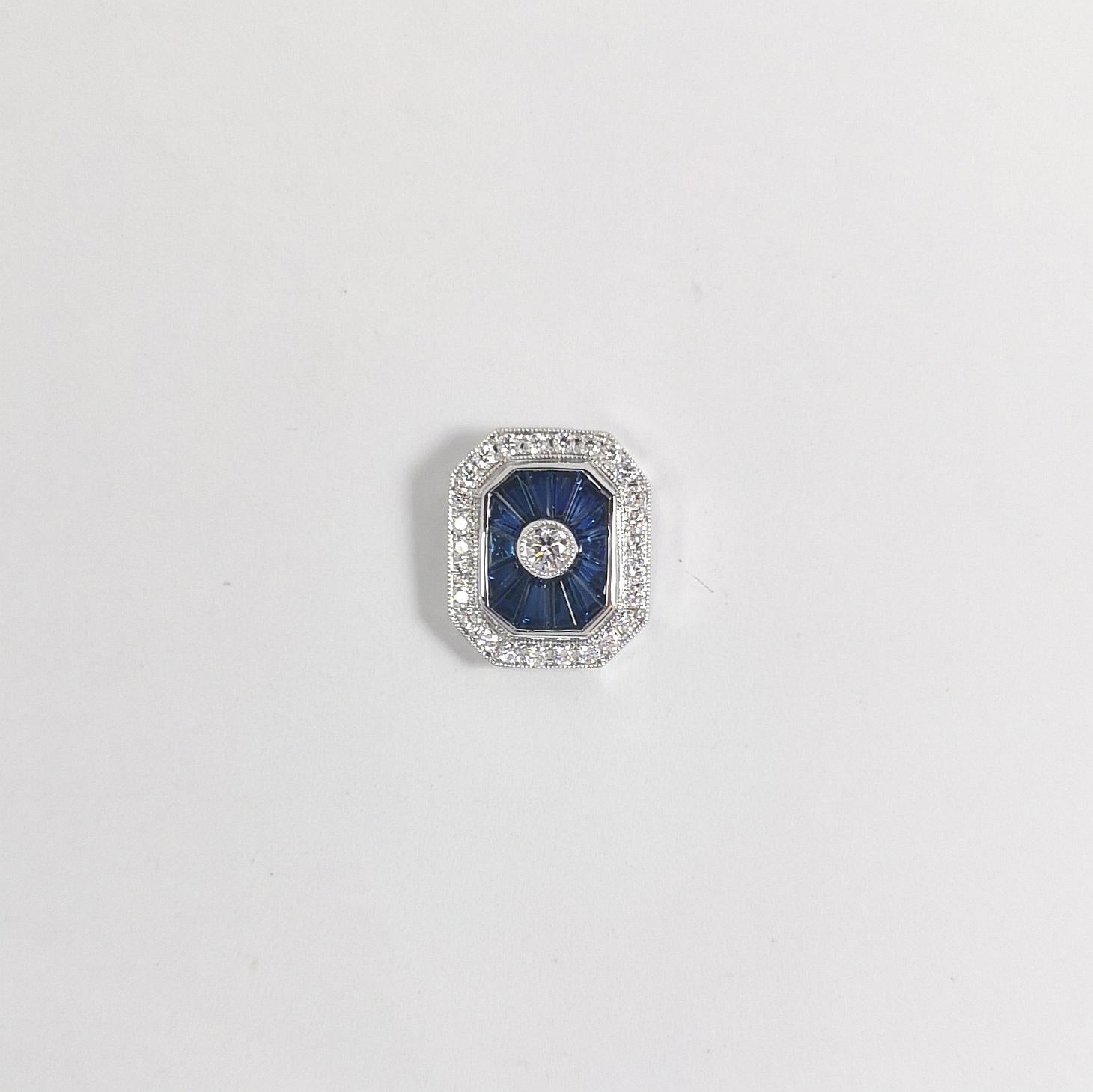 Blauer Saphir mit Diamant-Anhänger in 18 Karat Weißgold-Fassung im Angebot 2