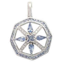 Blue Sapphire with Diamond Pendant set in 18K White Gold Settings