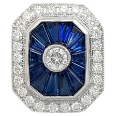 Blue Sapphire with Diamond Pendant set in 18K White Gold Settings