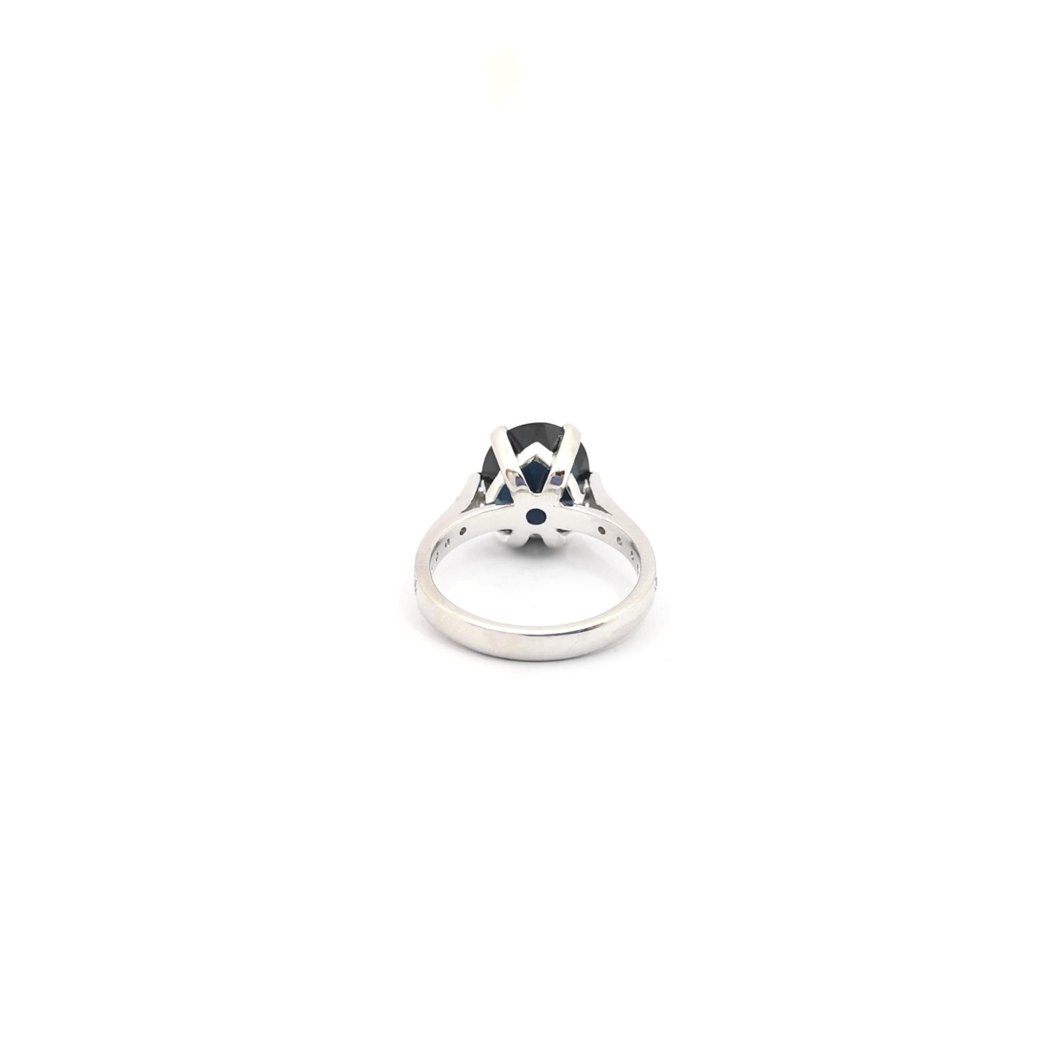 Blue Sapphire with Diamond Ring in 18K White Gold Setting For Sale 4