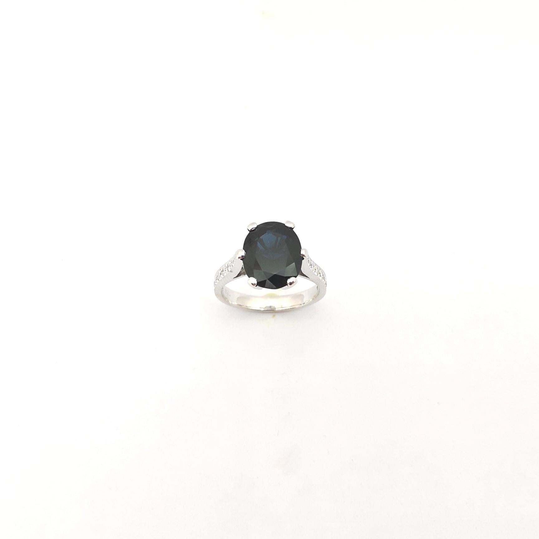 Blue Sapphire with Diamond Ring in 18K White Gold Setting For Sale 5