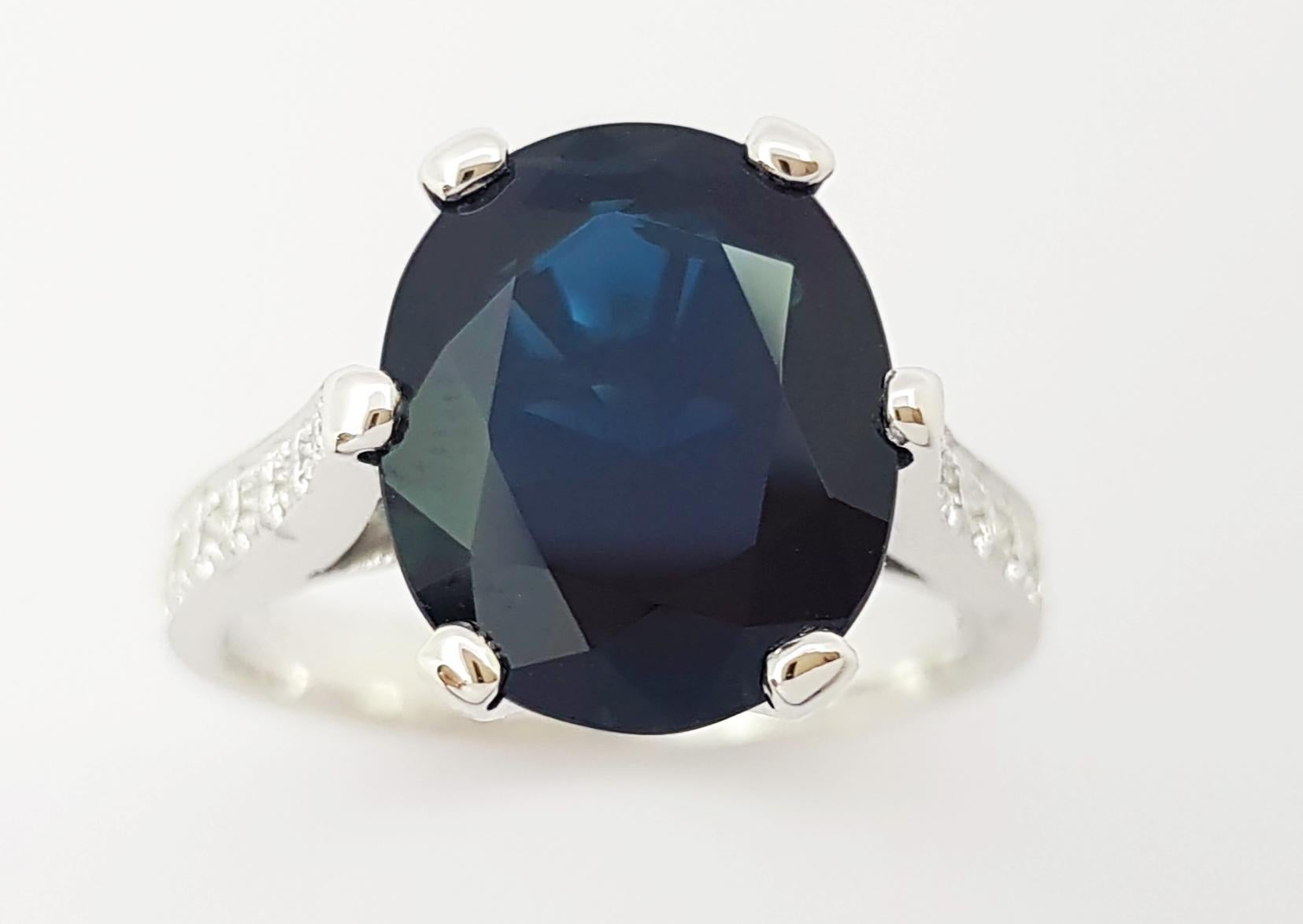 Blue Sapphire with Diamond Ring in 18K White Gold Setting For Sale 6