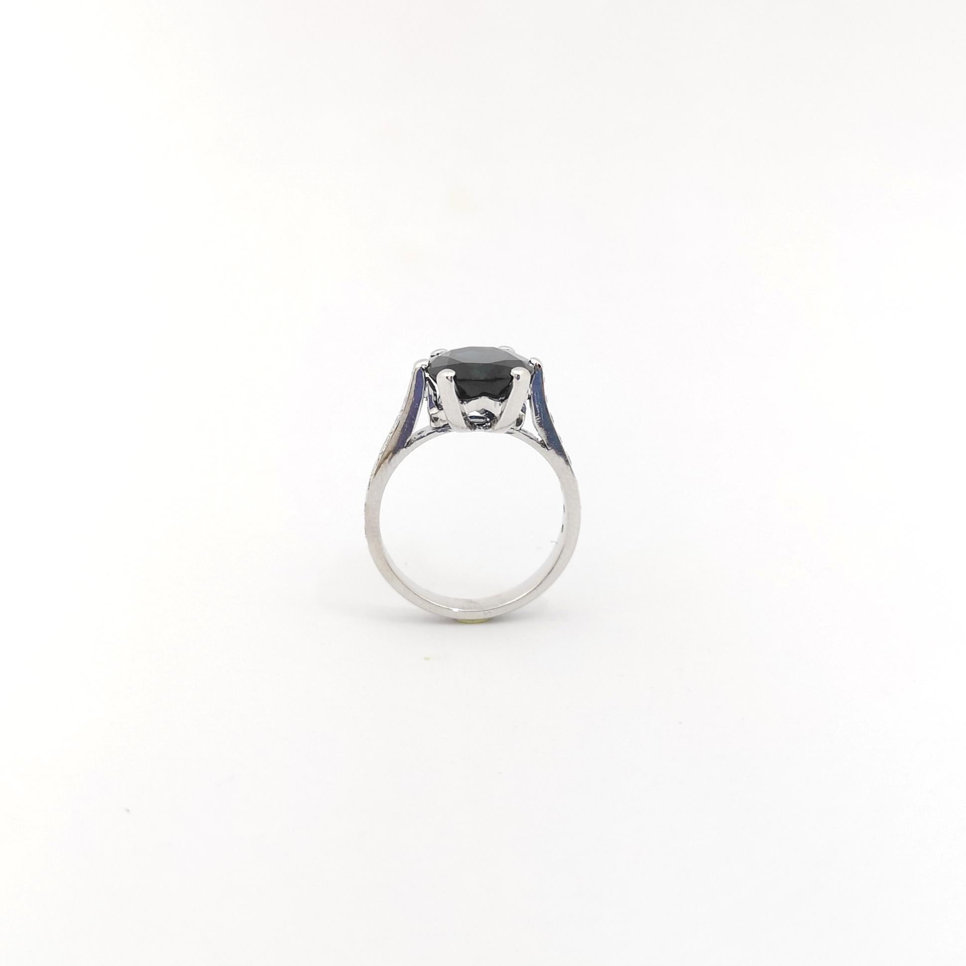Blue Sapphire with Diamond Ring in 18K White Gold Setting For Sale 7