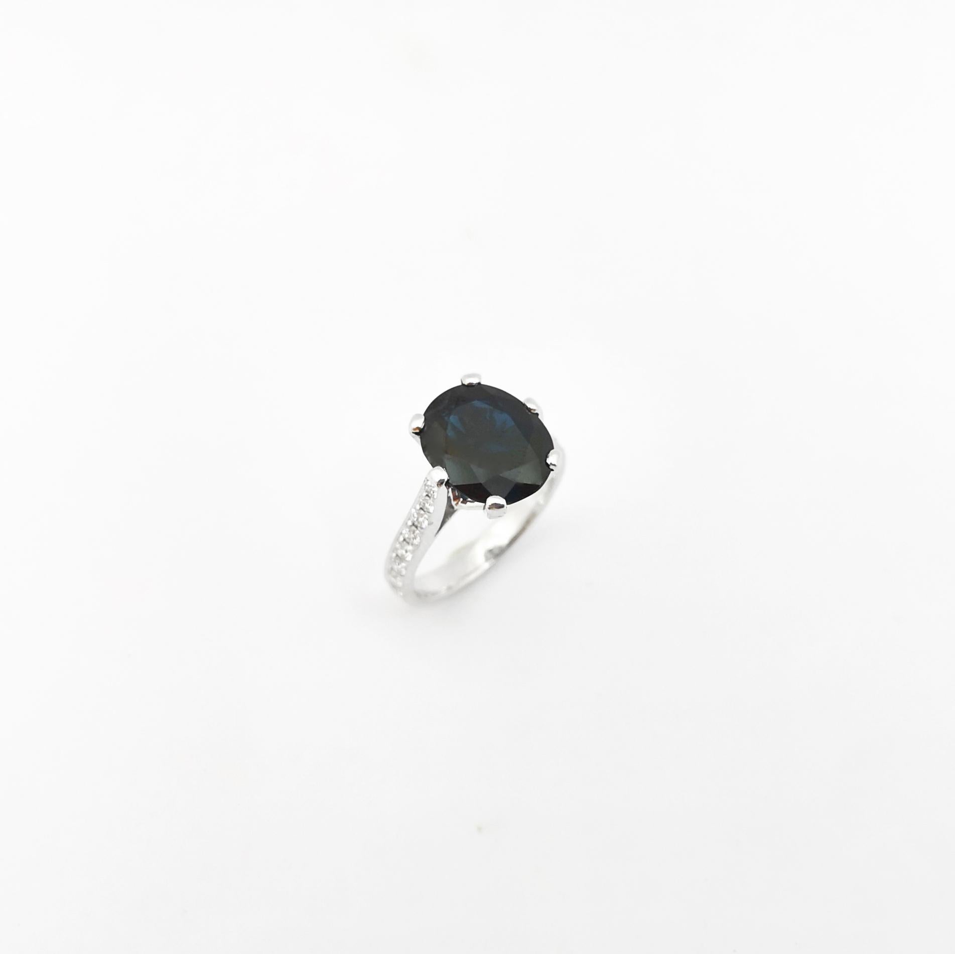 Blue Sapphire with Diamond Ring in 18K White Gold Setting For Sale 8