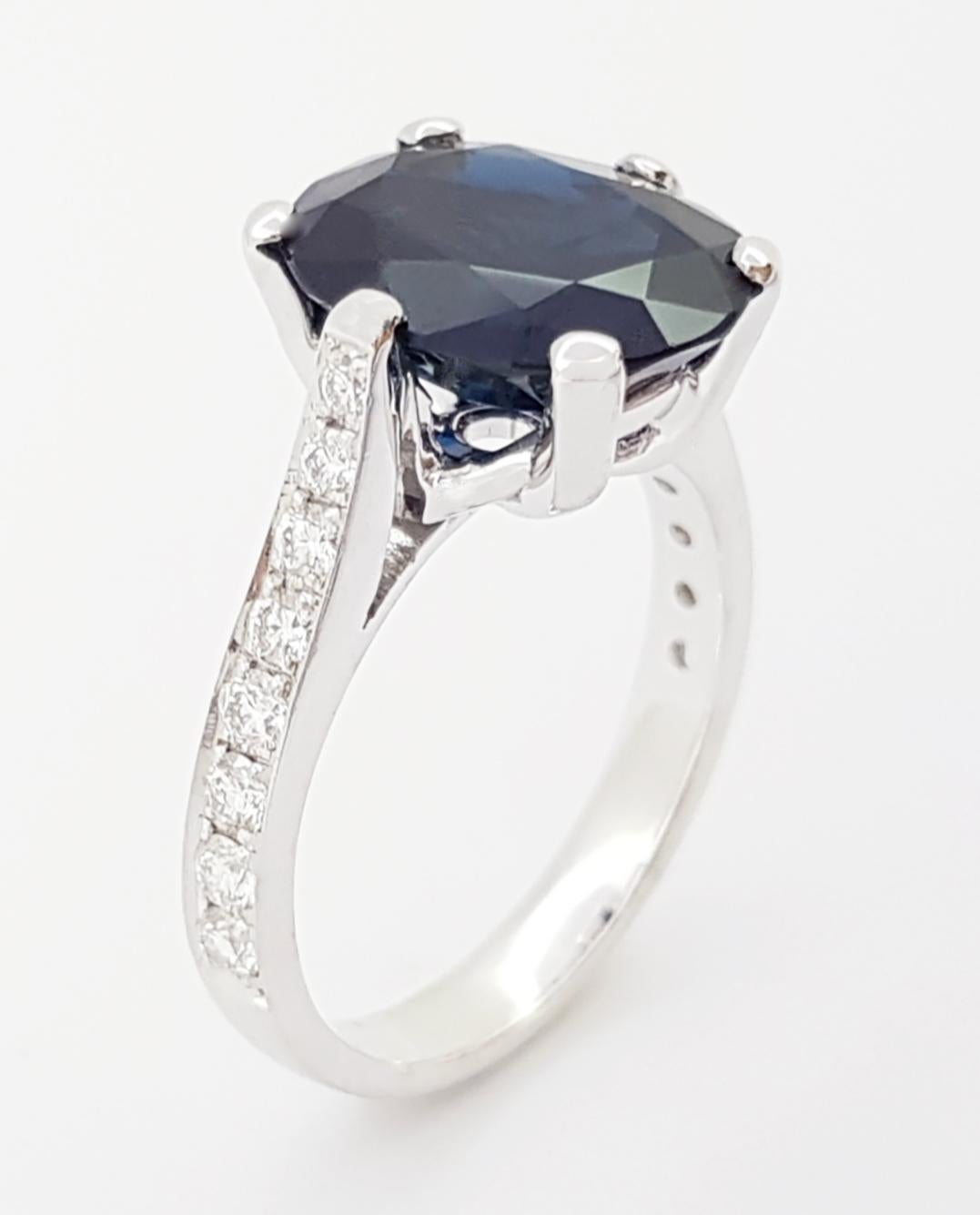 Blue Sapphire with Diamond Ring in 18K White Gold Setting For Sale 9