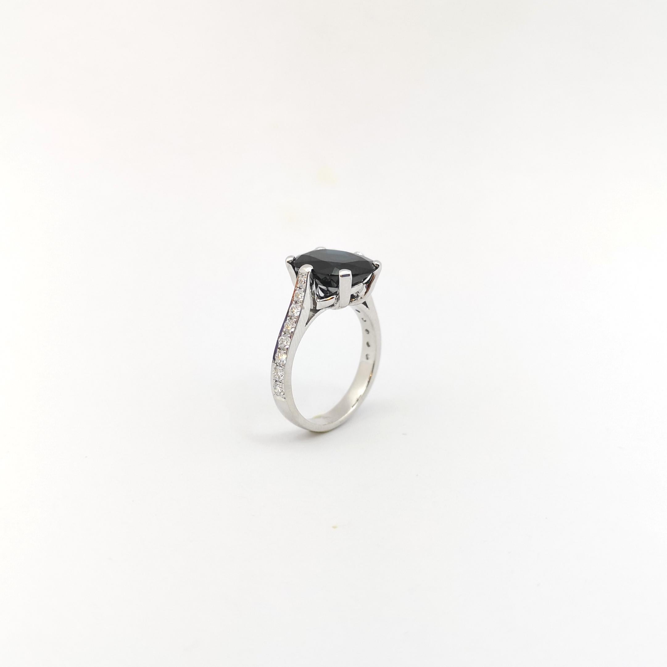 Blue Sapphire with Diamond Ring in 18K White Gold Setting For Sale 10