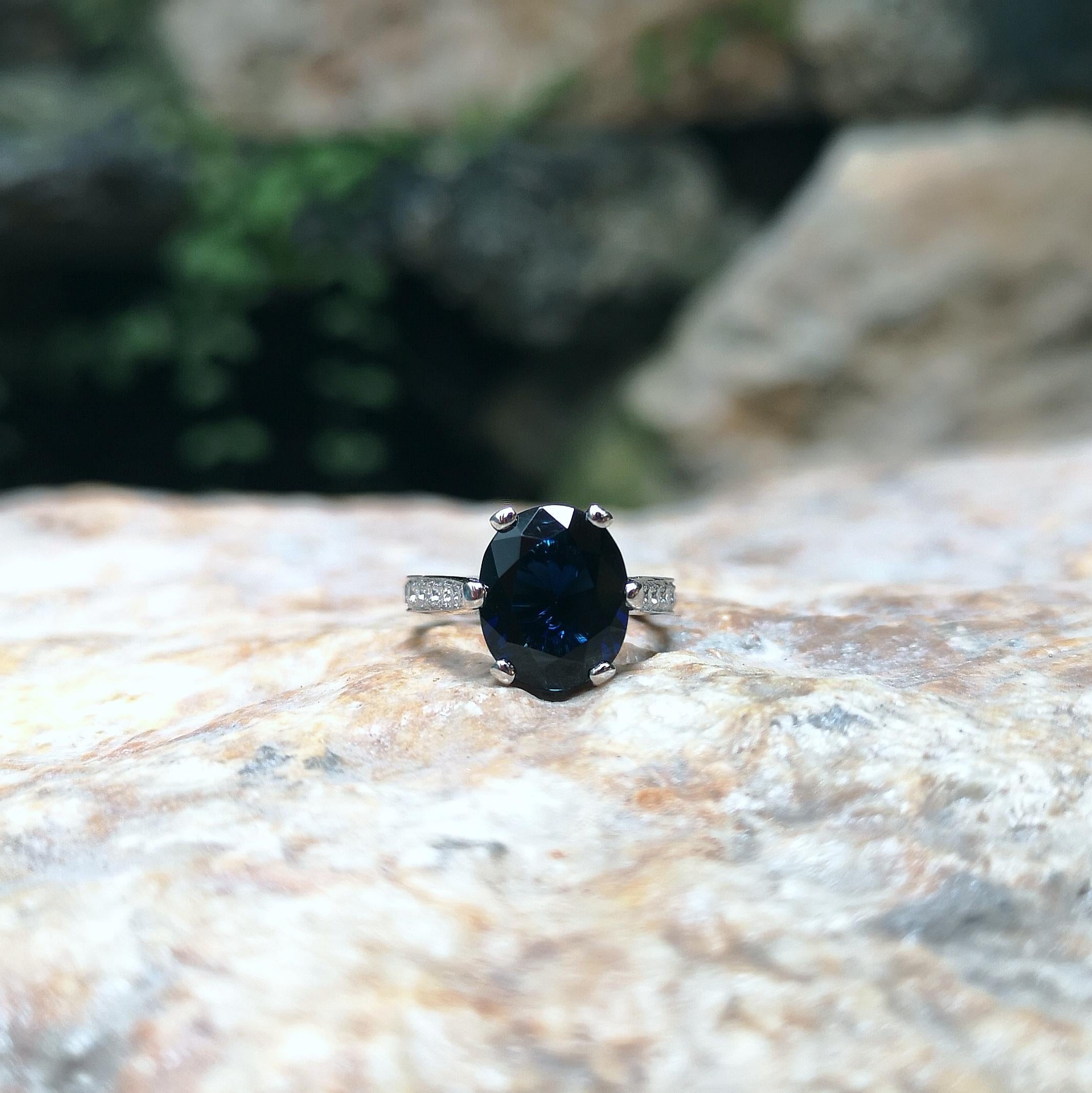 Blue Sapphire with Diamond Ring in 18K White Gold Setting For Sale 11