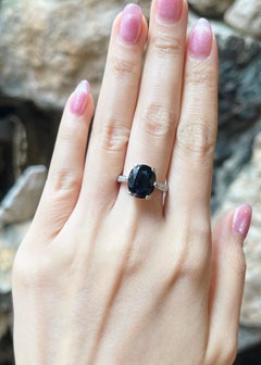 Blue Sapphire with Diamond Ring in 18K White Gold Setting