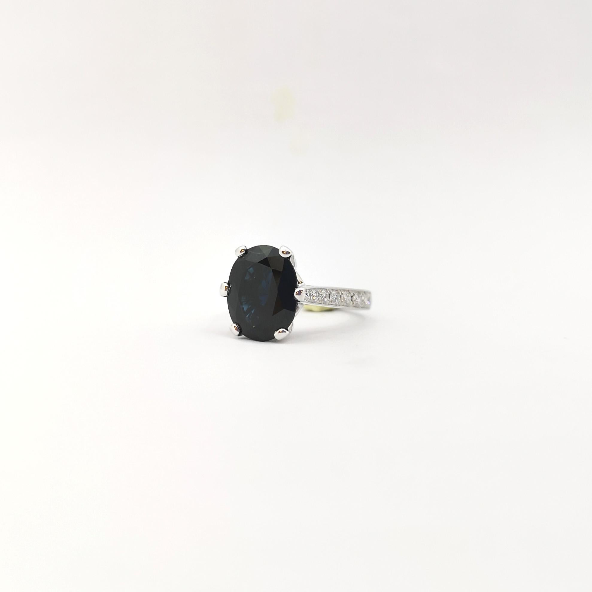 Blue Sapphire with Diamond Ring in 18K White Gold Setting For Sale 3