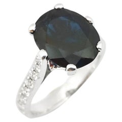 Blue Sapphire with Diamond Ring in 18K White Gold Setting