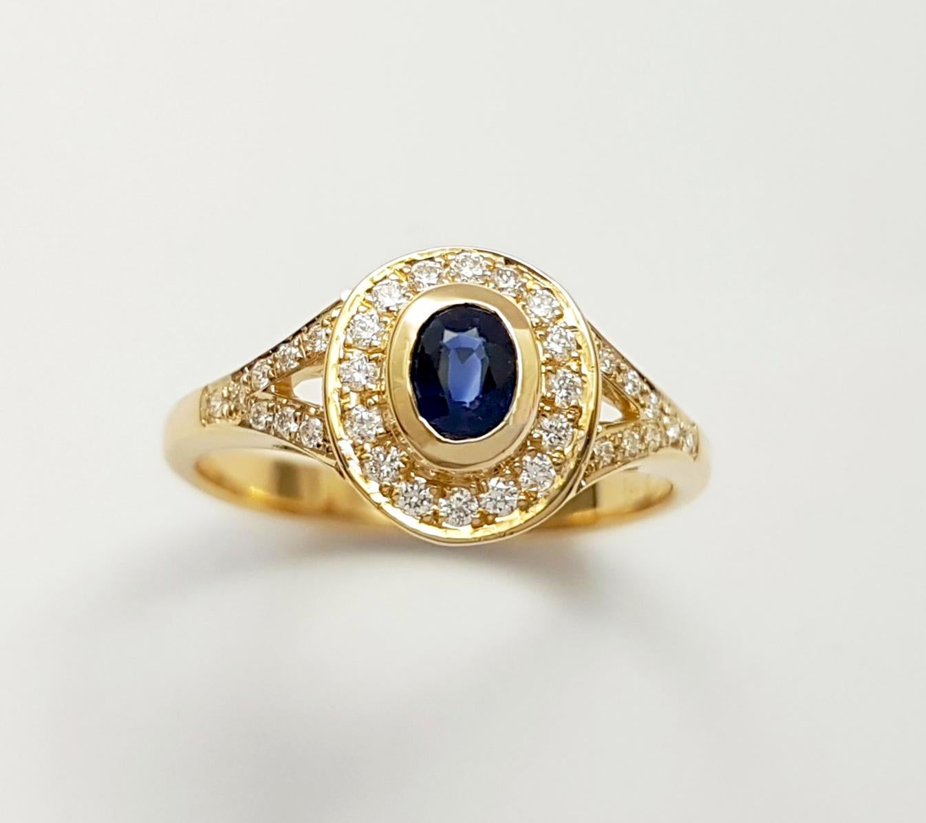 Blue Sapphire with Diamond Ring set in 14K Gold Settings For Sale 6
