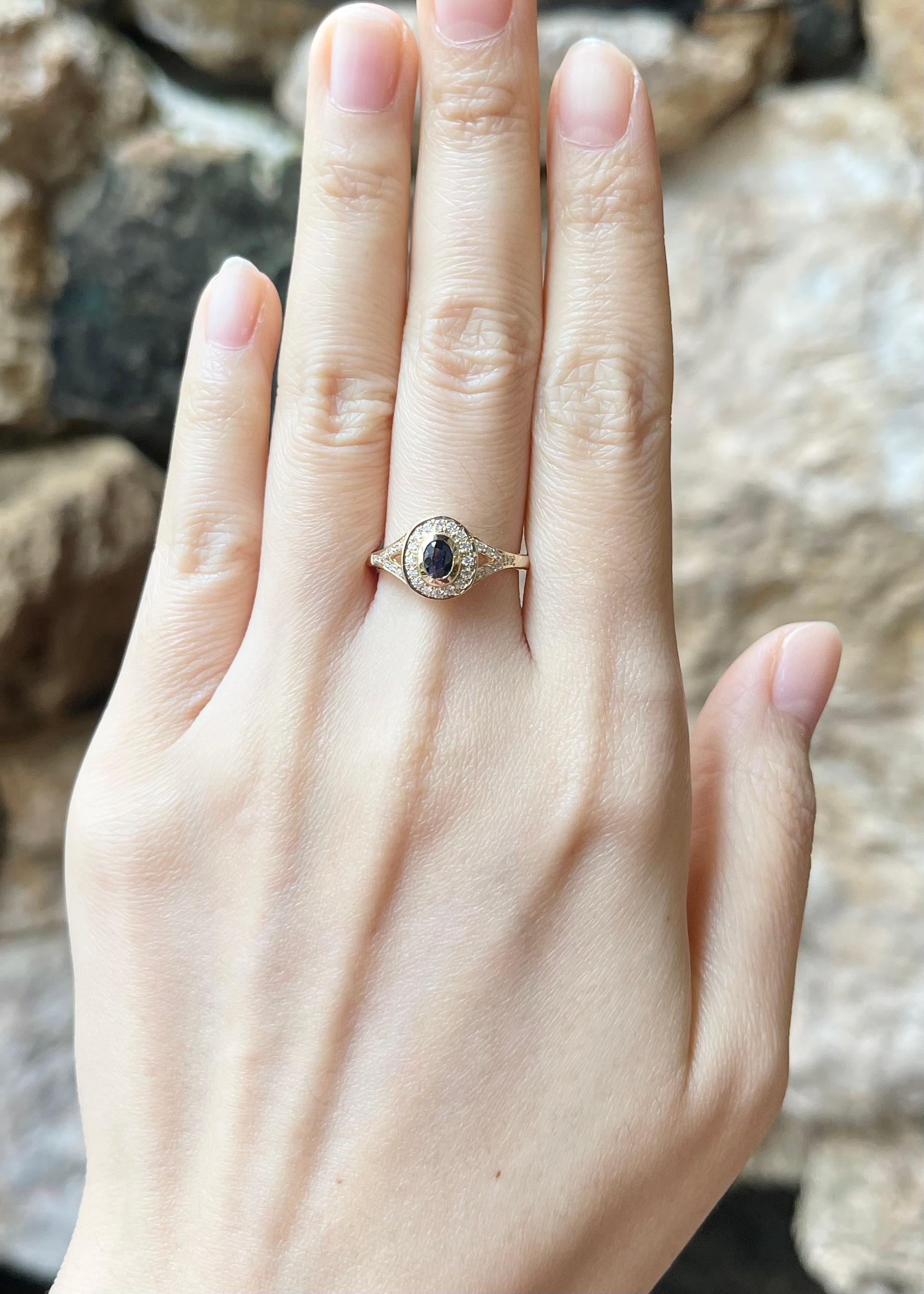 Blue Sapphire 0.32 carat with Diamond 0.18 carat Ring set in 14K Gold Settings

Width:  1.8 cm 
Length: 1.0 cm
Ring Size: 54
Total Weight: 3.04 grams

