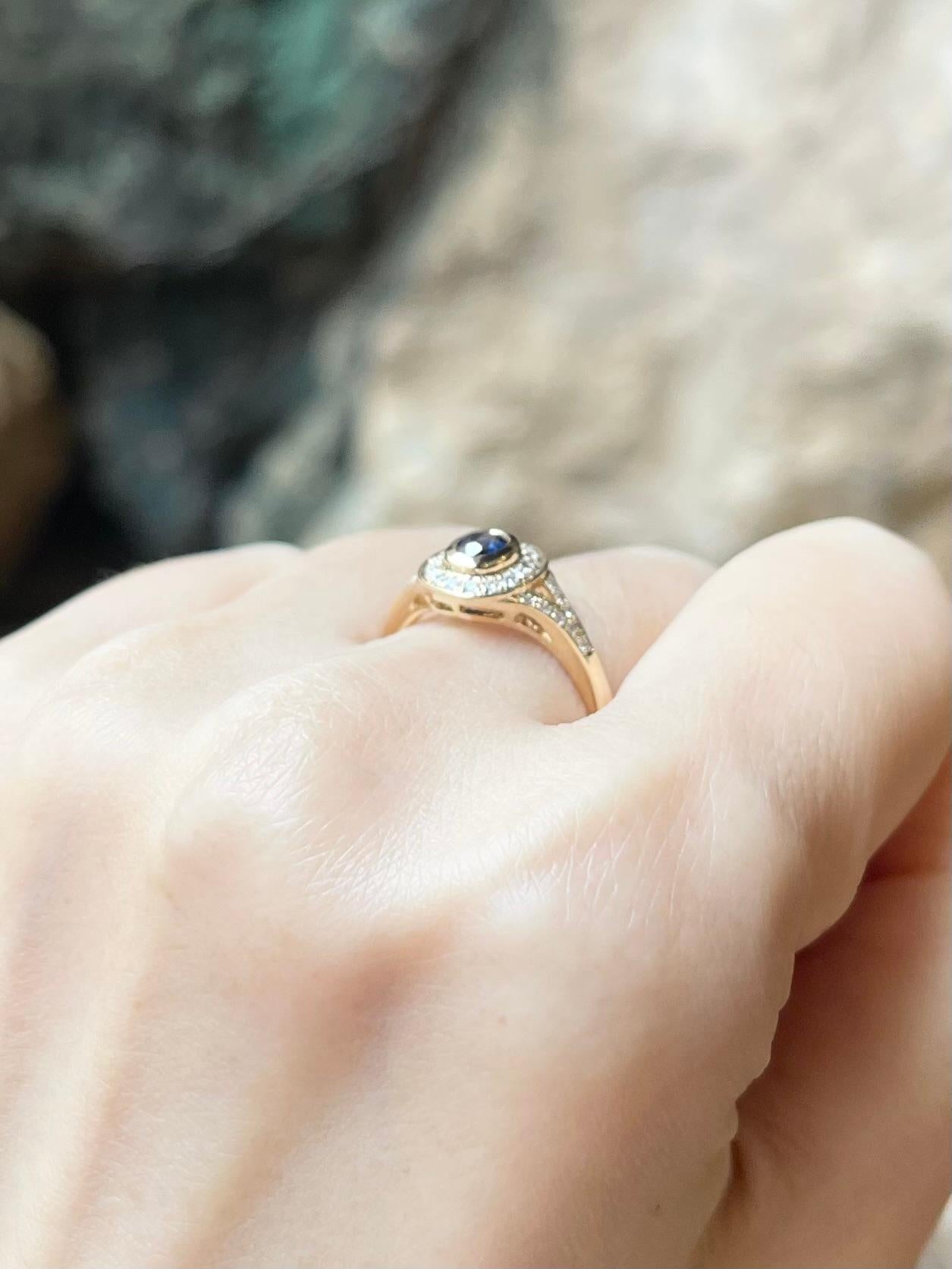 Women's Blue Sapphire with Diamond Ring set in 14K Gold Settings For Sale