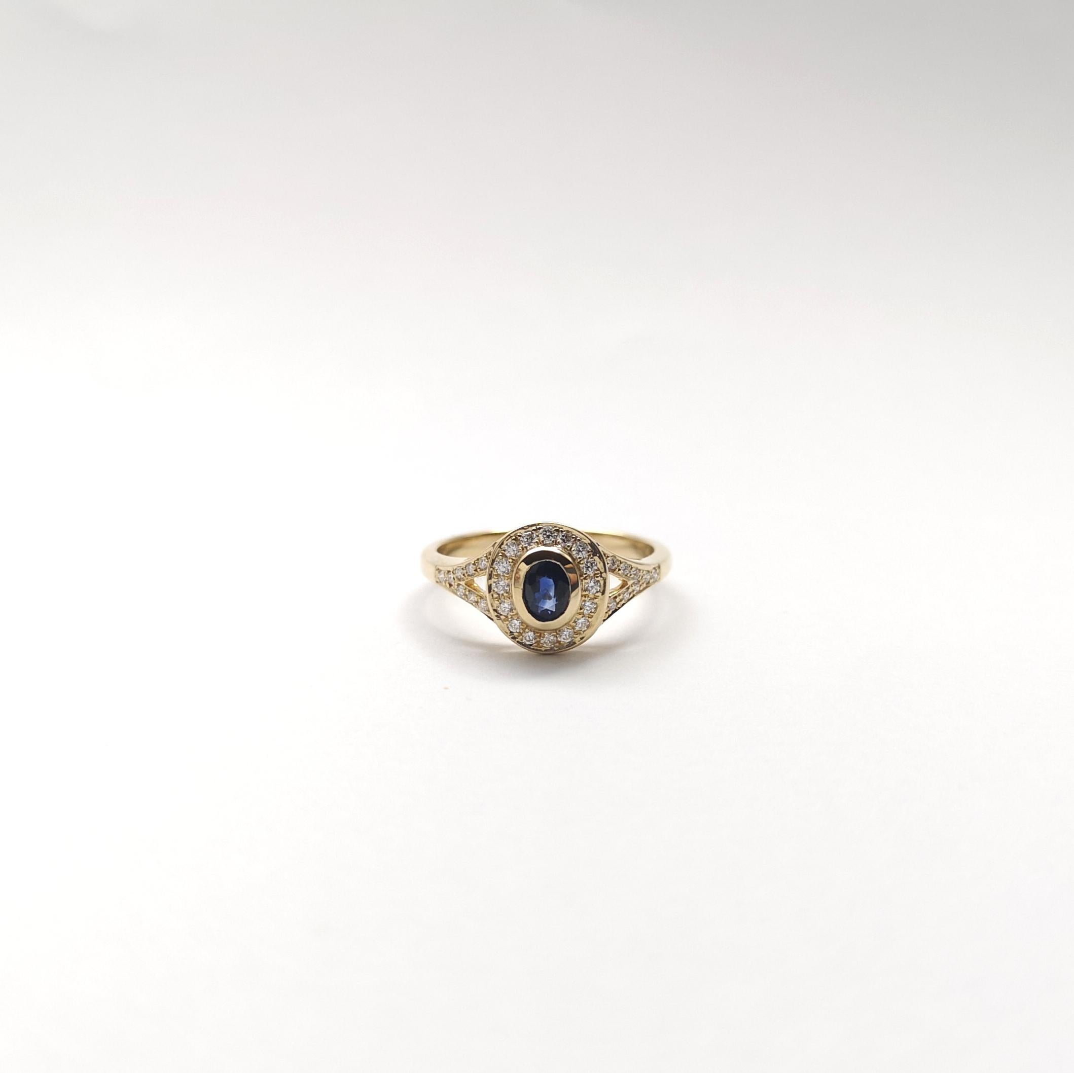 Blue Sapphire with Diamond Ring set in 14K Gold Settings For Sale 2