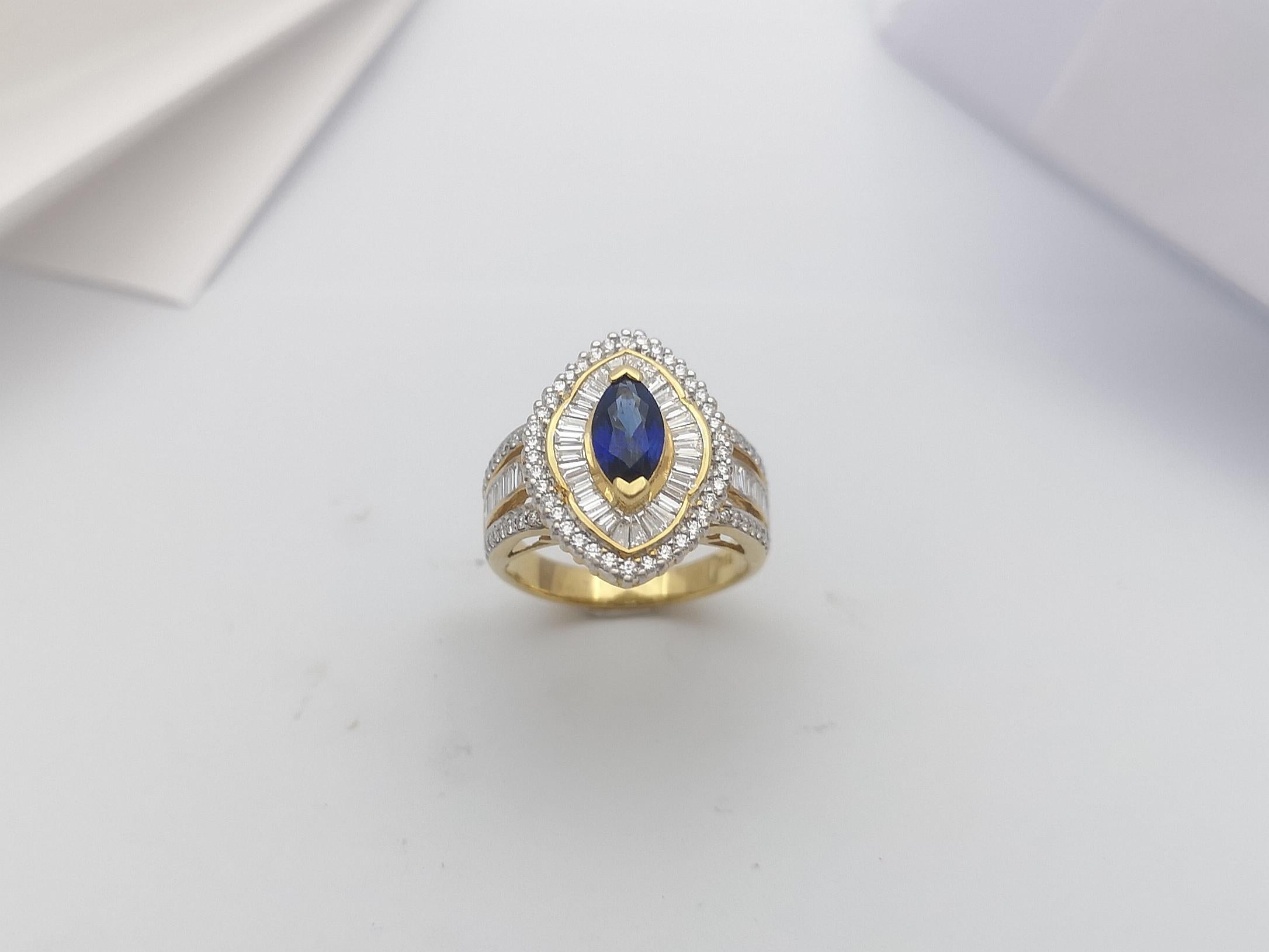 Blue Sapphire with Diamond Ring set in 18 Karat Gold Set For Sale 14