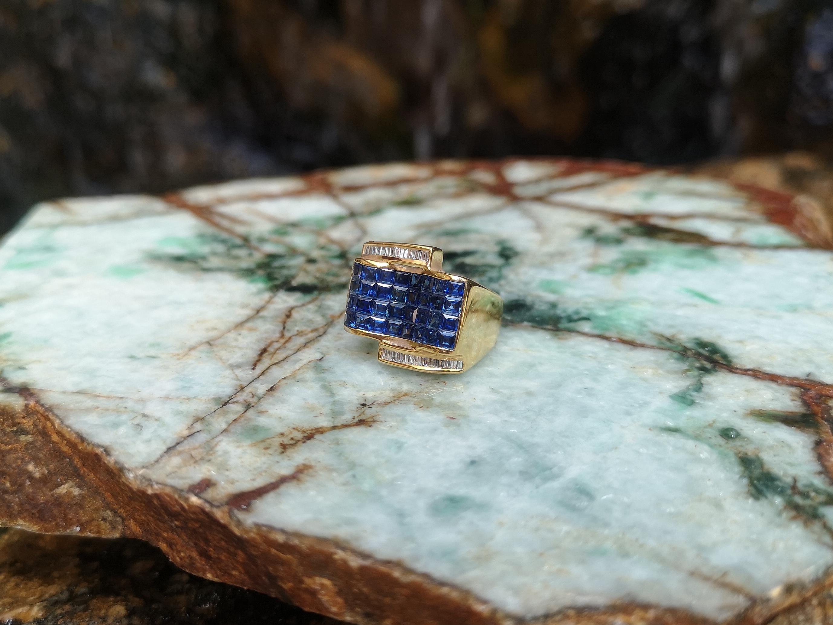 Blauer Saphir mit Diamantring aus 18 Karat Gold in Fassungen im Angebot 4
