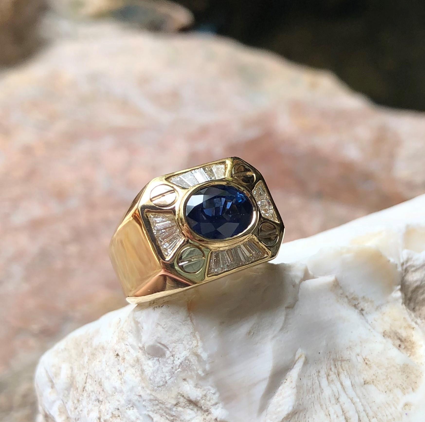 Bague en or 18 carats avec saphir bleu et diamant en vente 4