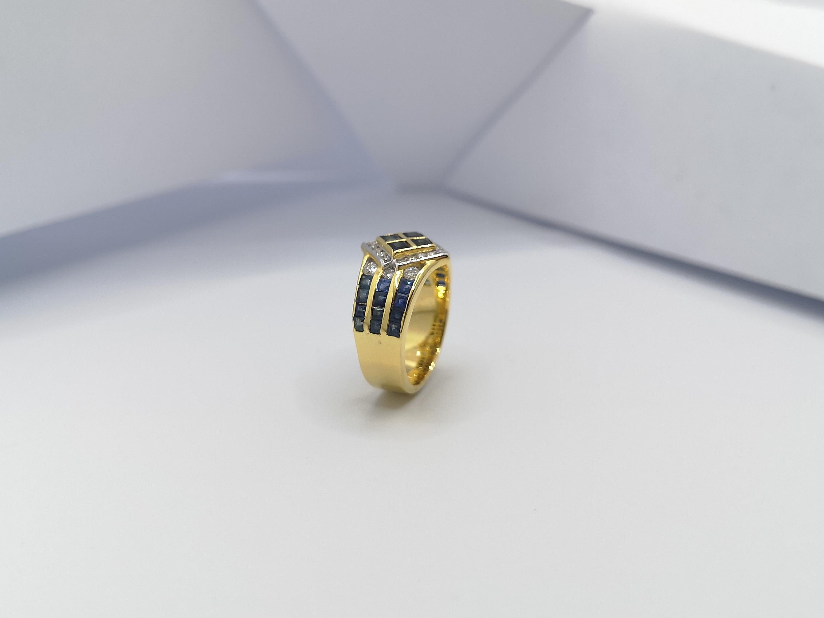 Saphir bleu  Bague avec diamant serti dans des montures en or 18 carats en vente 4