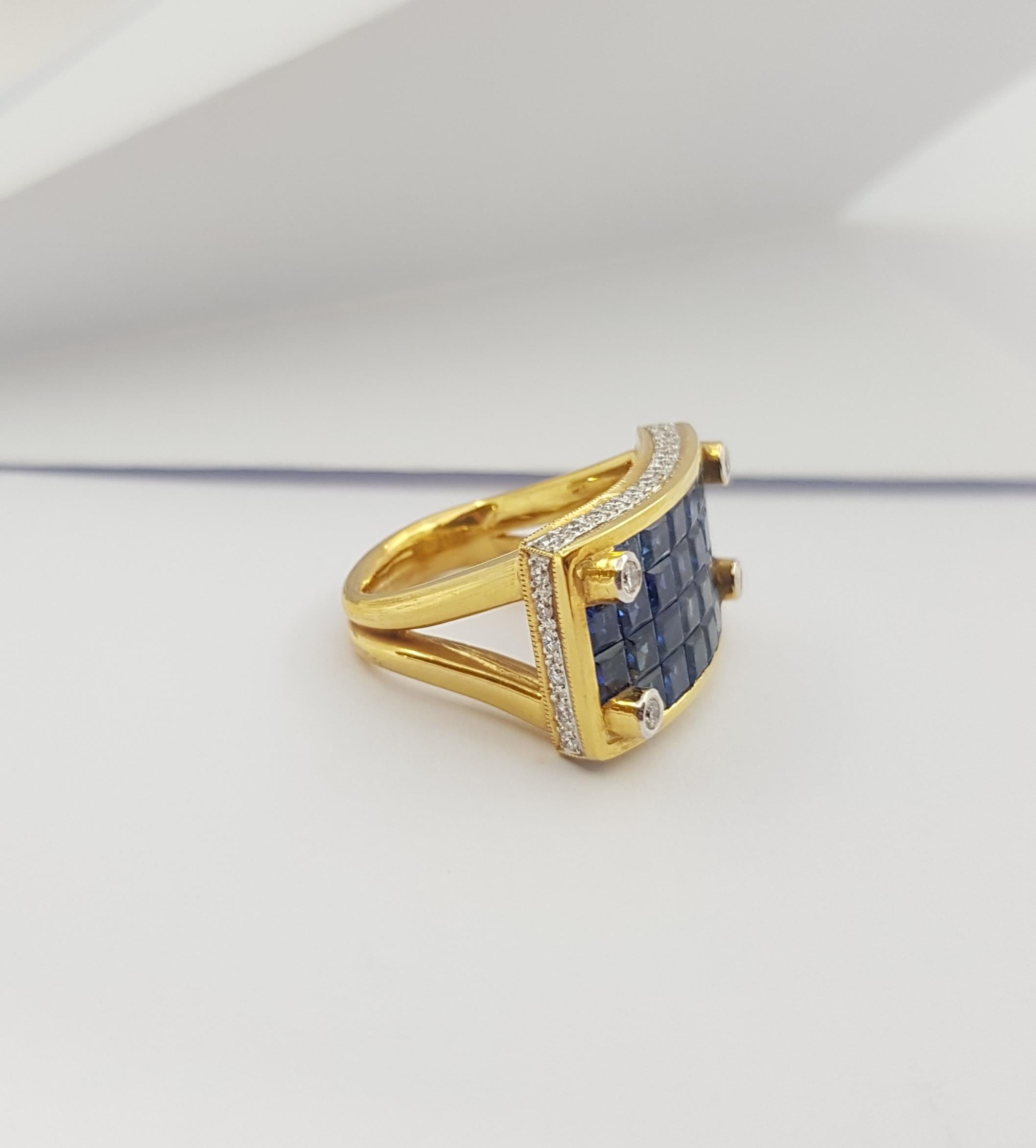 Blue Sapphire with Diamond Ring Set in 18 Karat Gold Settings For Sale 1