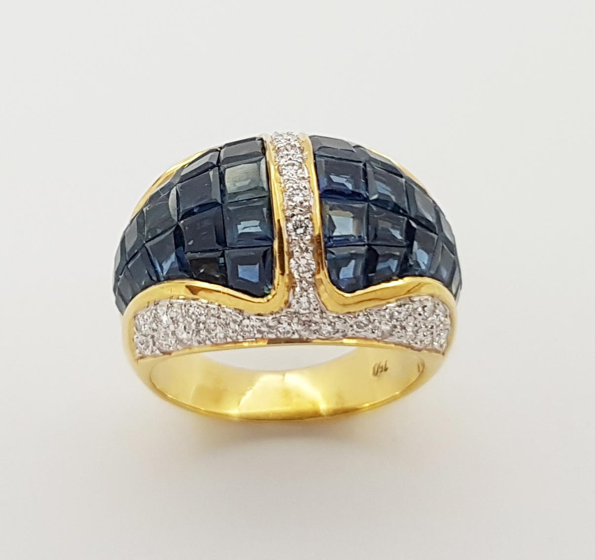 Blue Sapphire with Diamond Ring set in 18 Karat Gold Settings For Sale 4