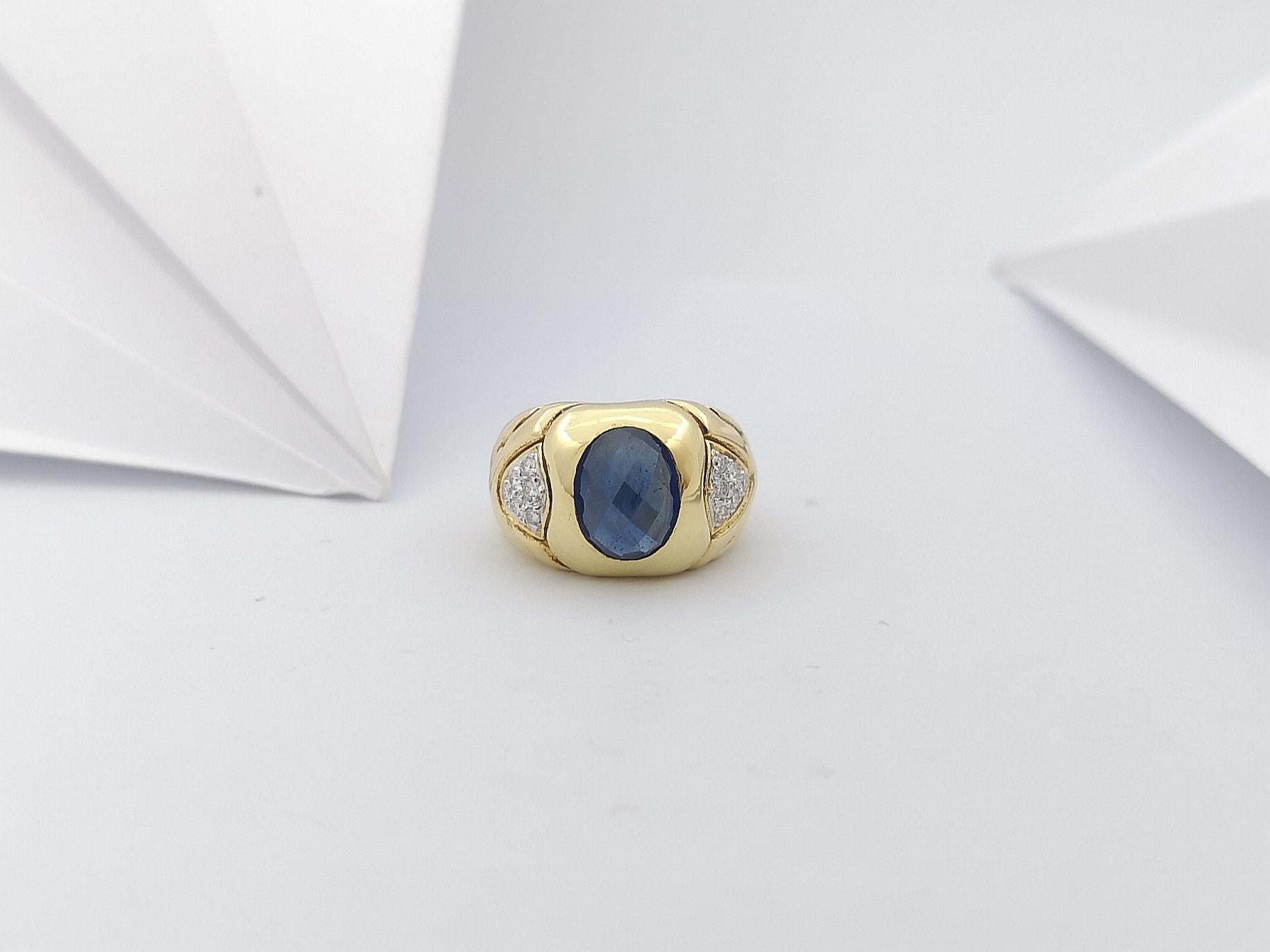 Anello con zaffiro blu e diamante con montatura in oro 18 carati in vendita 4