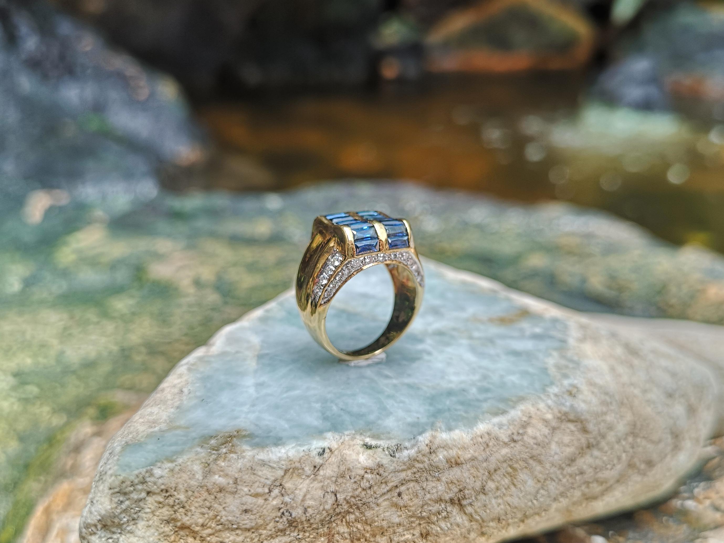Blauer blauer Saphir mit Diamantring in 18 Karat Goldfassung im Angebot 5